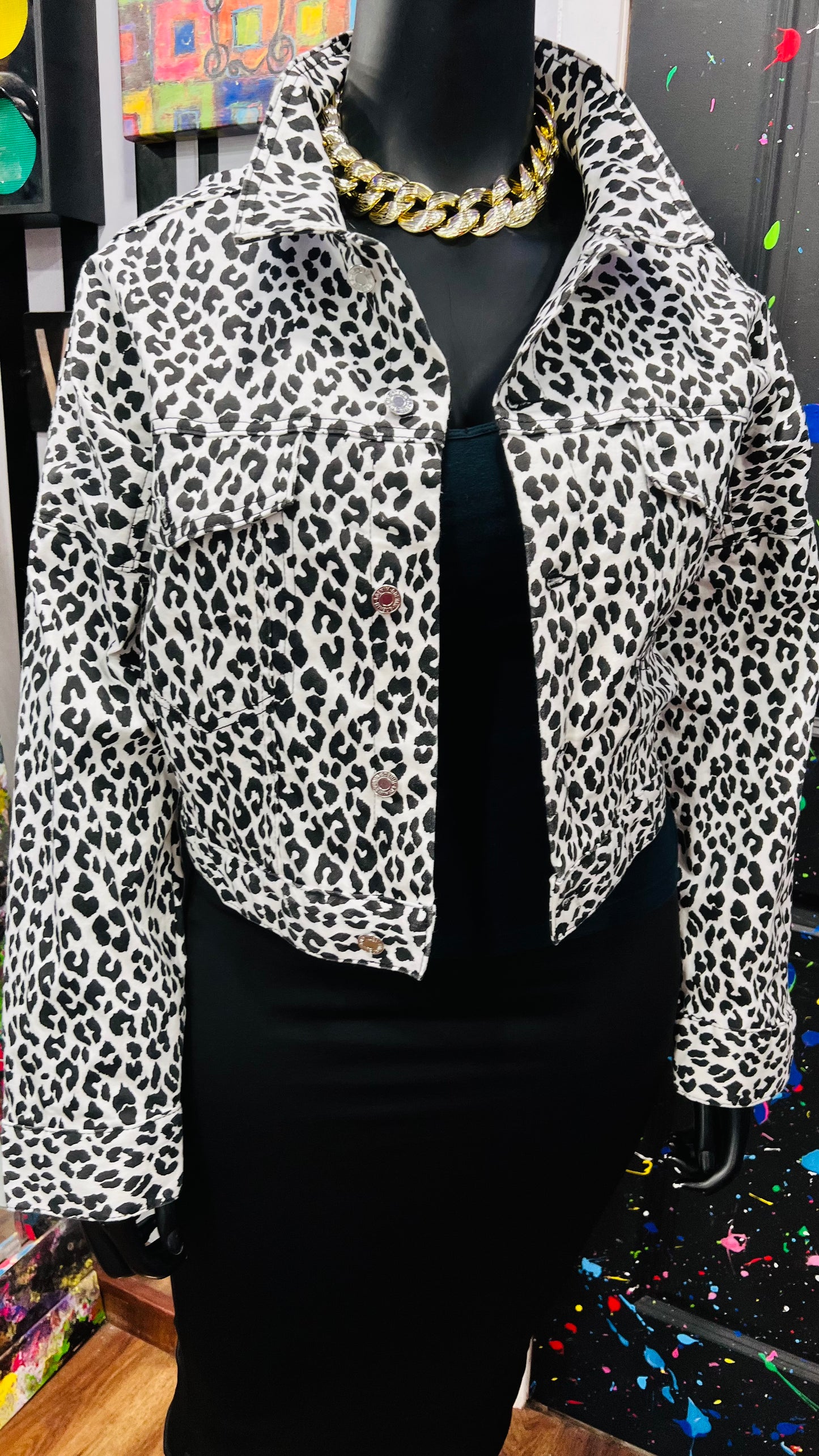 Black & White Animal Print Denim Jacket (22/24)