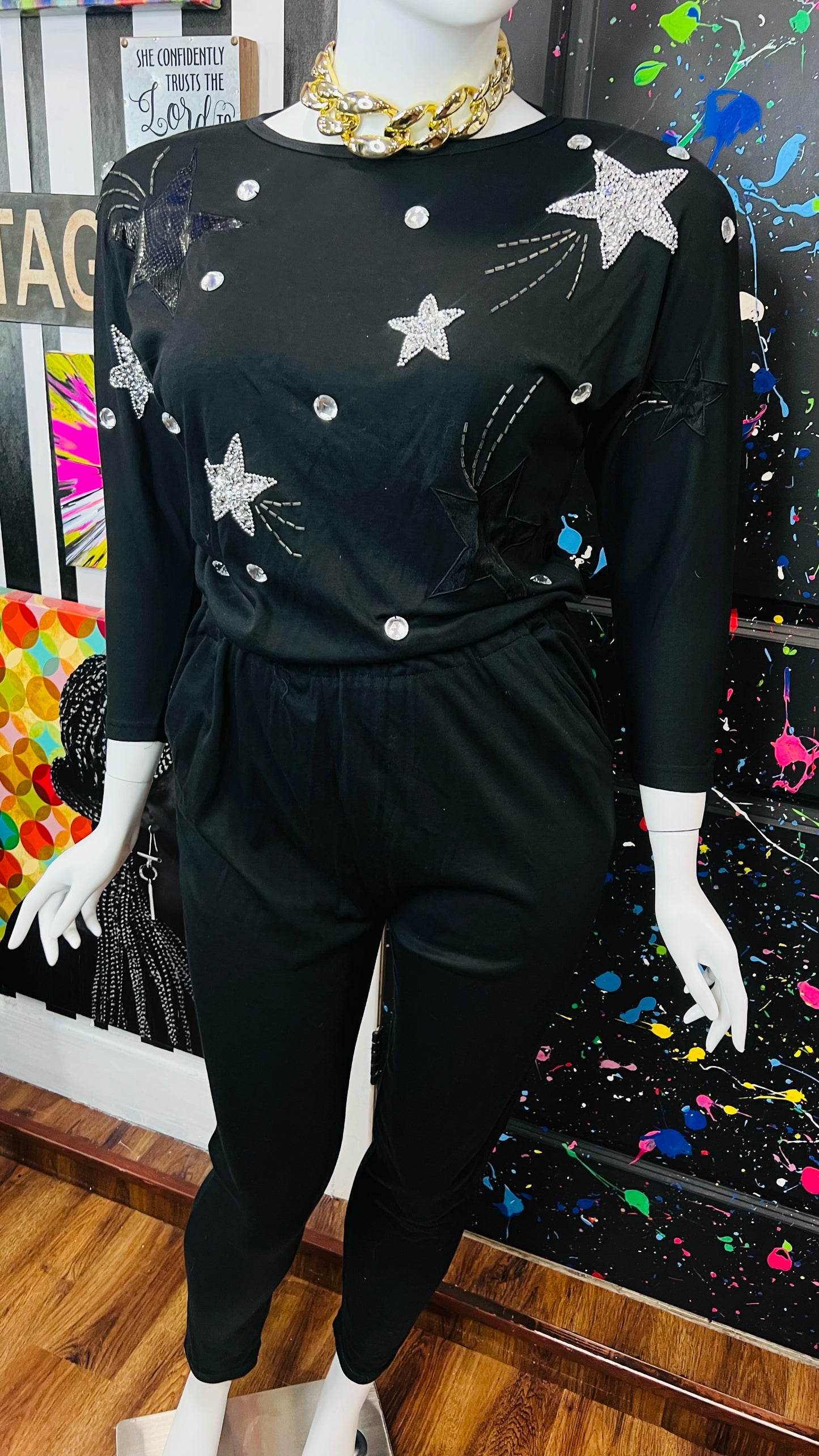 Vintage Cotton ‘Stars’ Jumpsuit- Has Stretch (14)