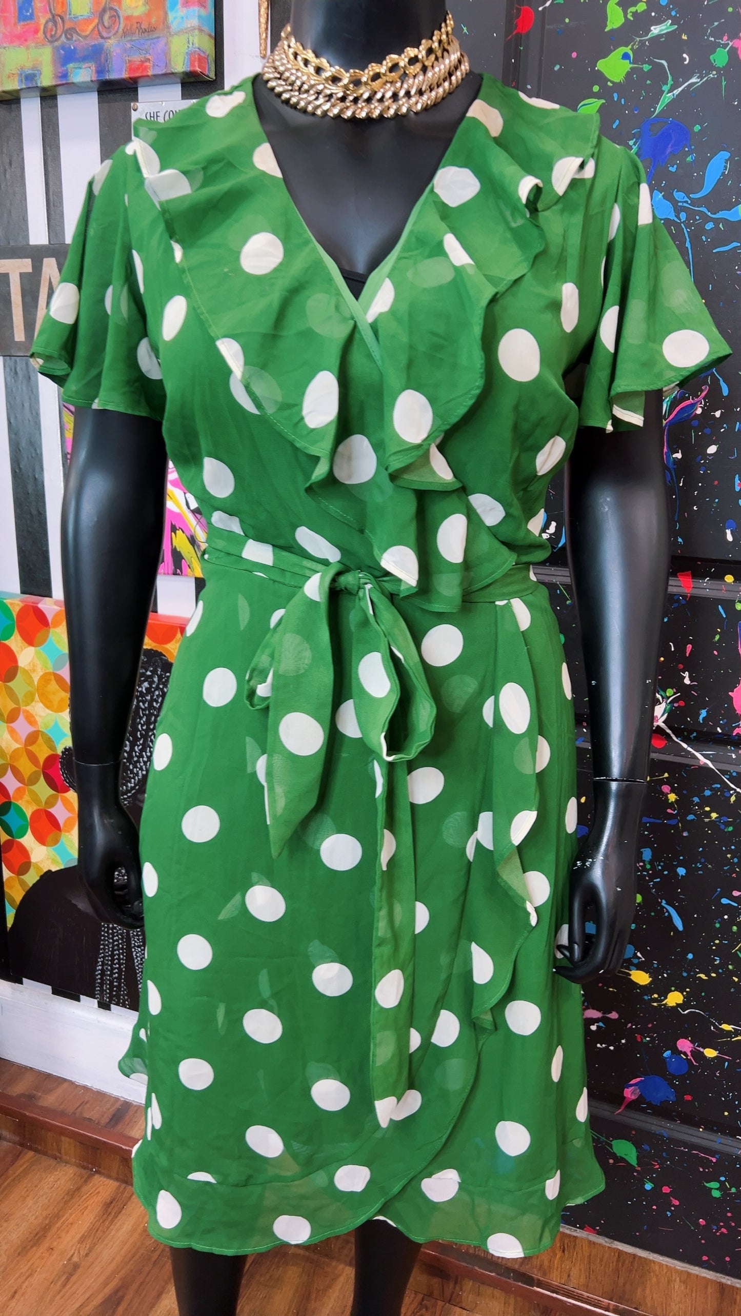 Green & White Polka Dot Dress (20)