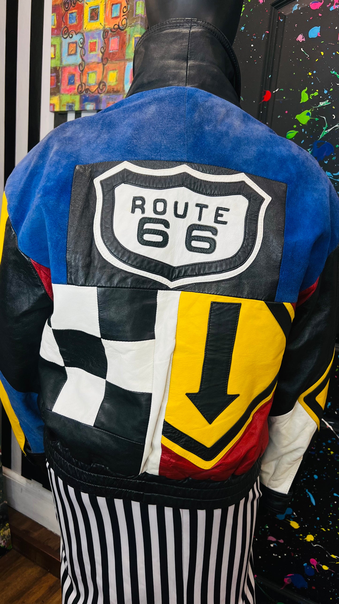 Vintage Road Sign Genuine Leather & Suede Jacket (20/22)