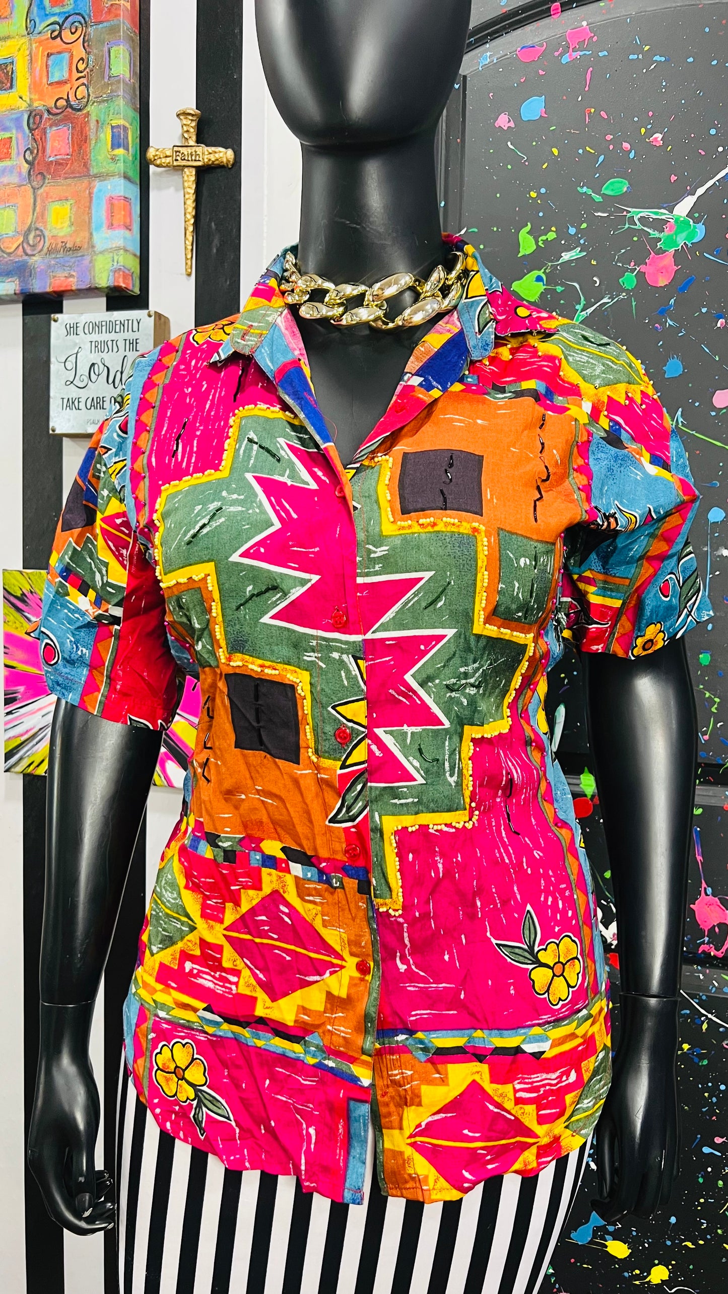 Vintage Rayon & Sequin Blouse (20) (*KC)