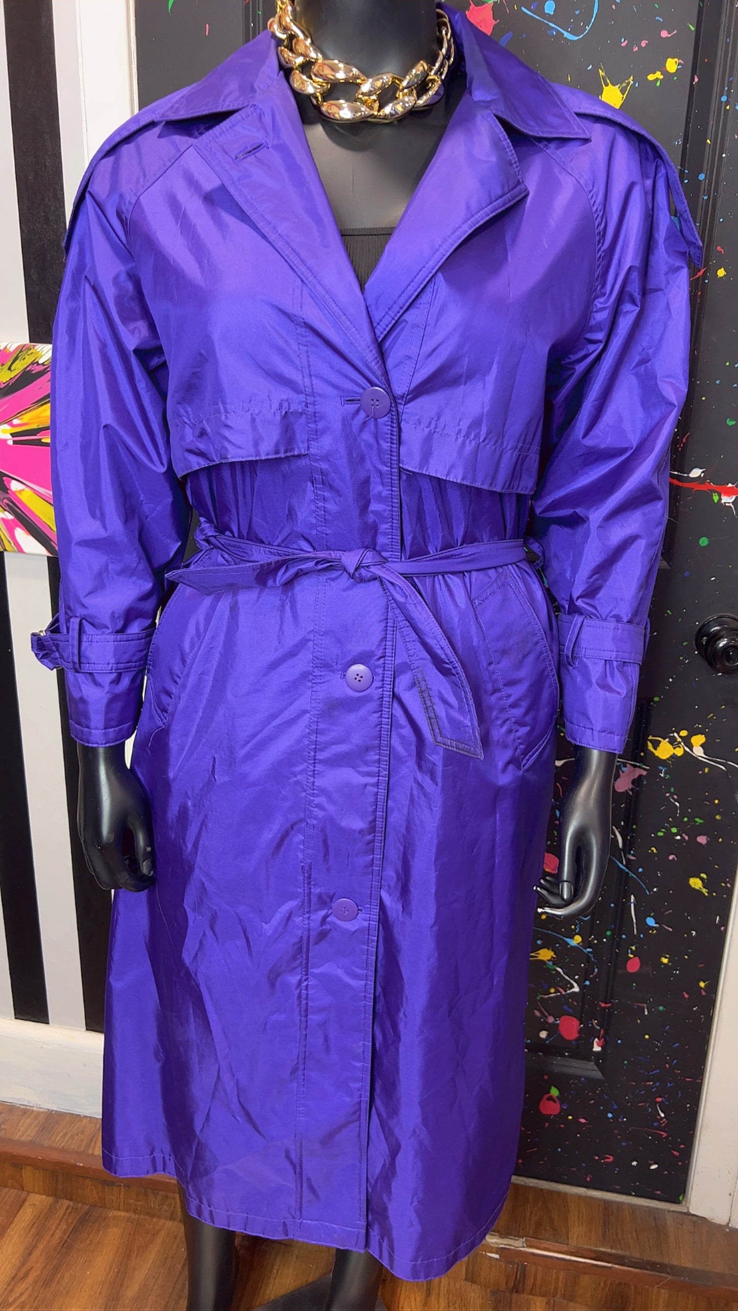 Vintage Purple Trench Rain Coat w/ Belt (14) *KC
