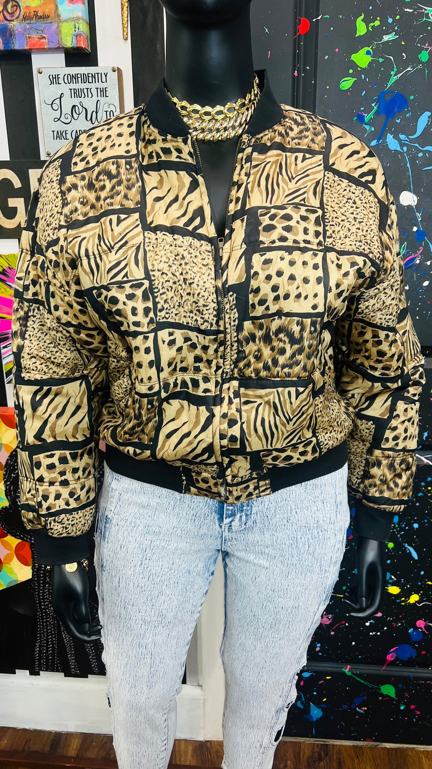 Vintage 100% Silk Animal Print Bomber Jacket (14)