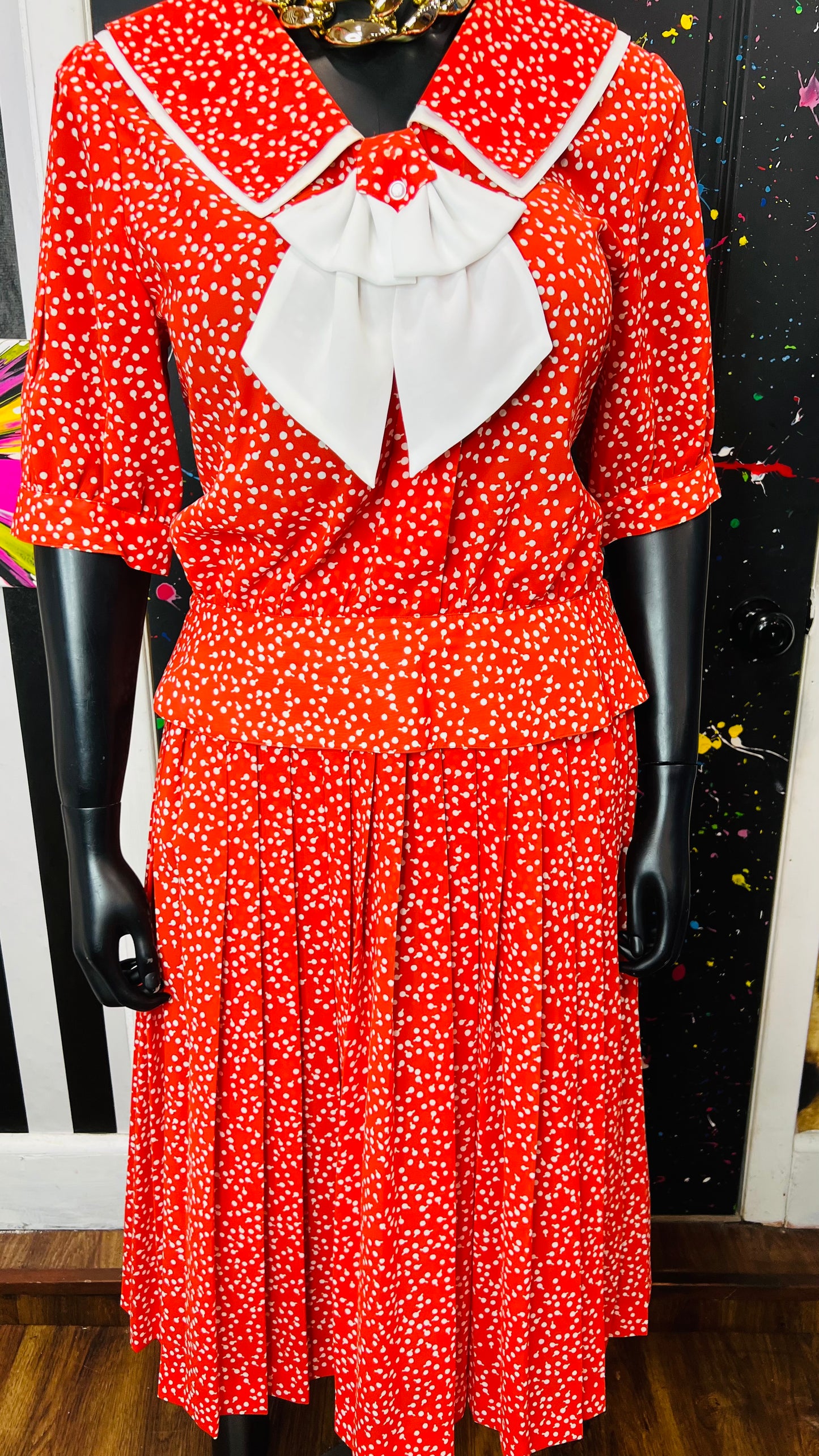 Vintage Orange & White Polka Dot Skirt Set (16)