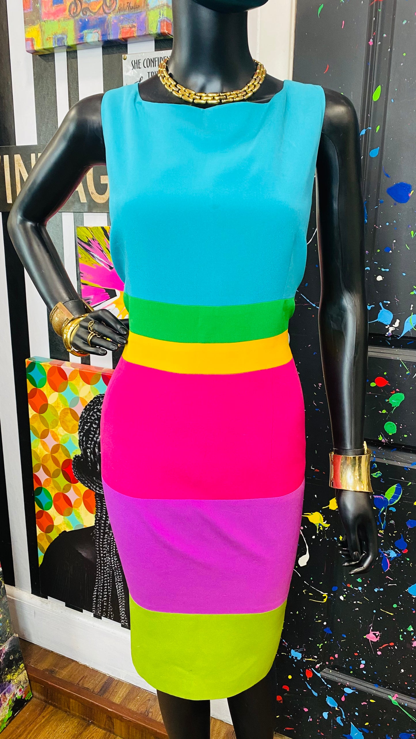 Vintage 100% Silk Rainbow Dress (16)