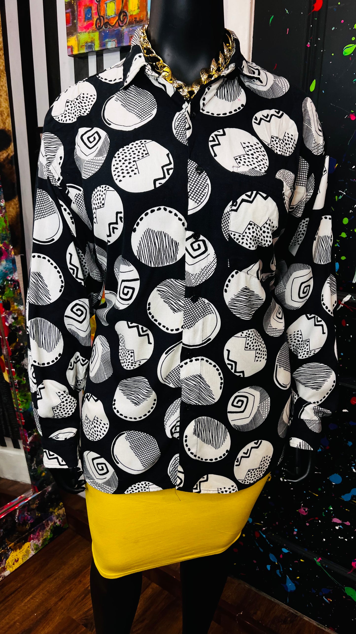 Vintage Black & White Circle Blouse (20)