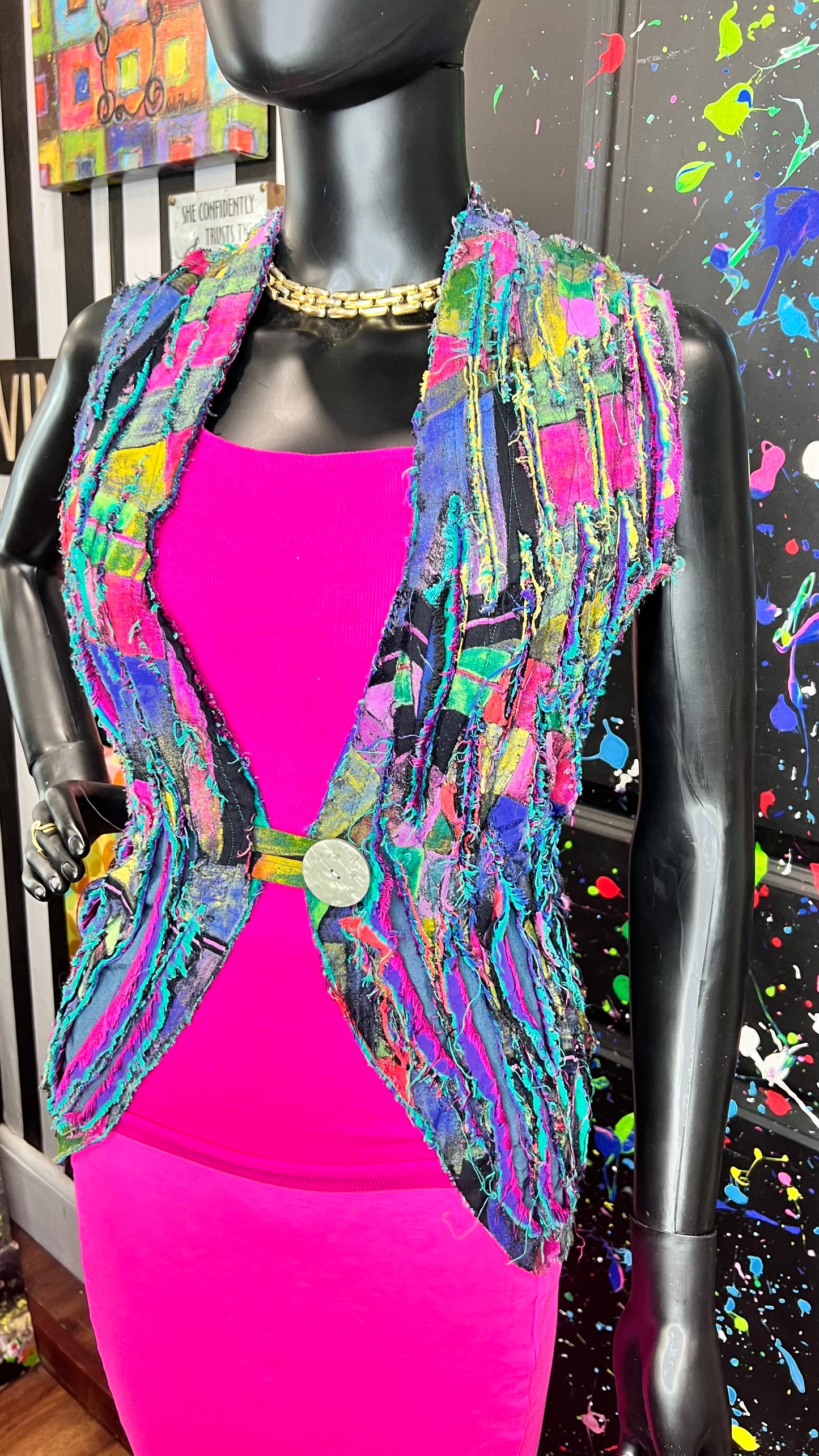 Vintage Shaggy Abstract Rayon Vest (OS)