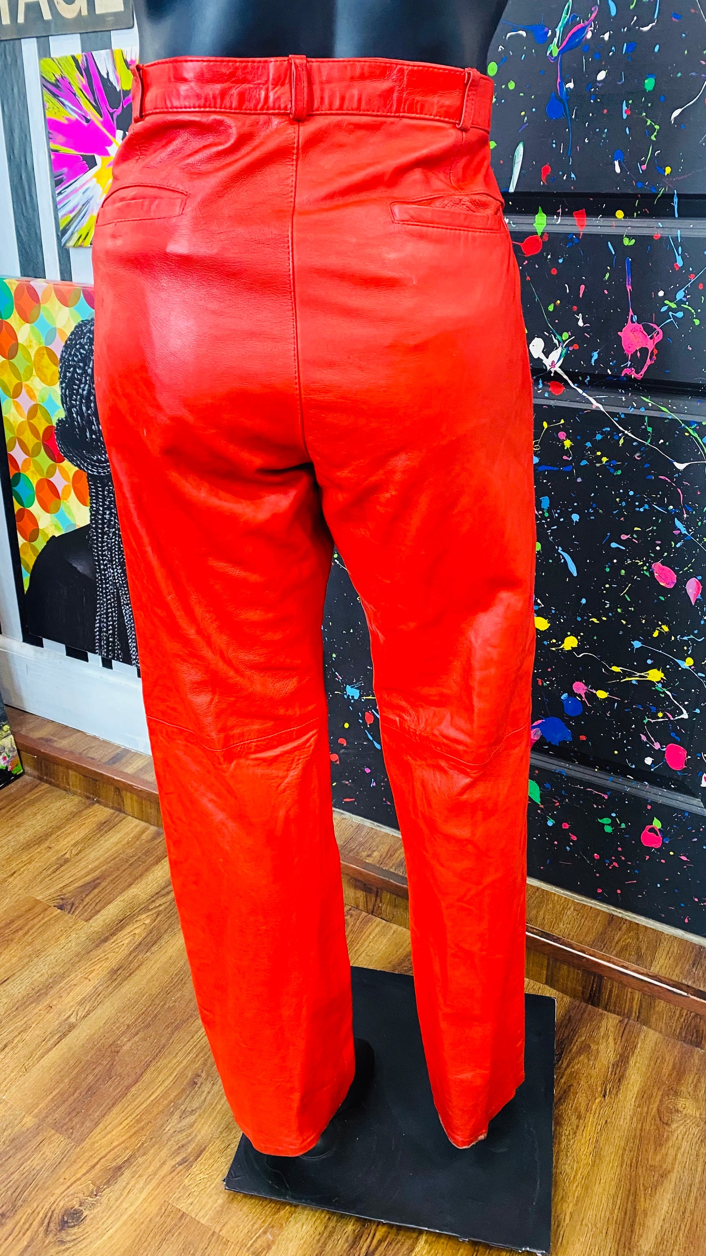 Vintage Red Genuine Leather Pants (14)