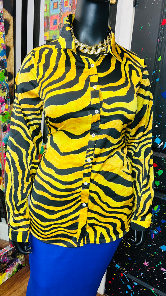 Gold Tiger Print Blouse Long Sleeve Blouse (20)