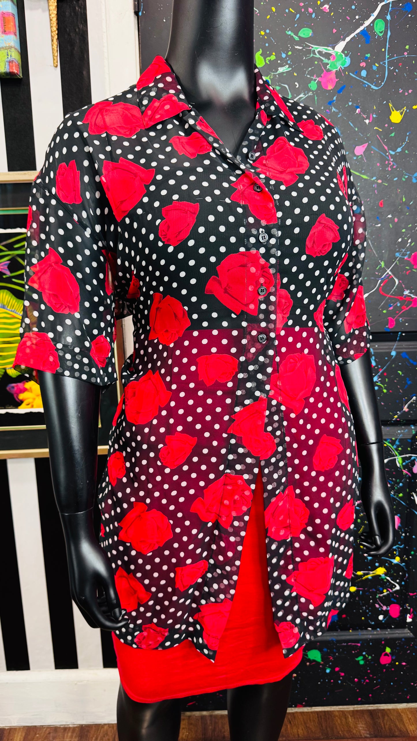 Vintage Floral & Polka Dot Sheer Blouse (22)