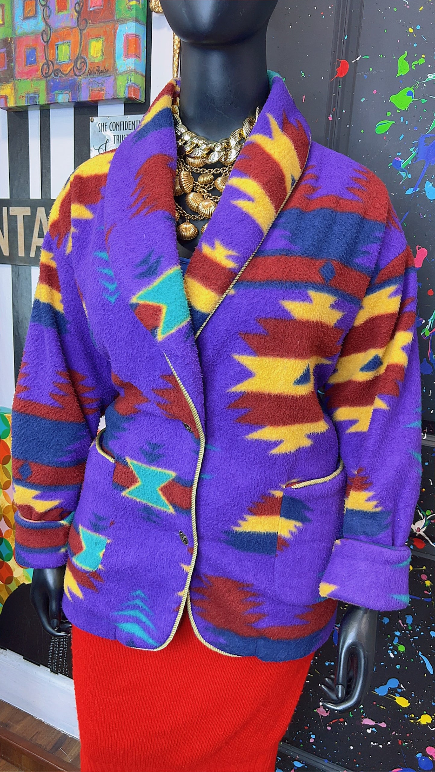 Vintage Tribal Print Puffer Blazer/Coat (20)
