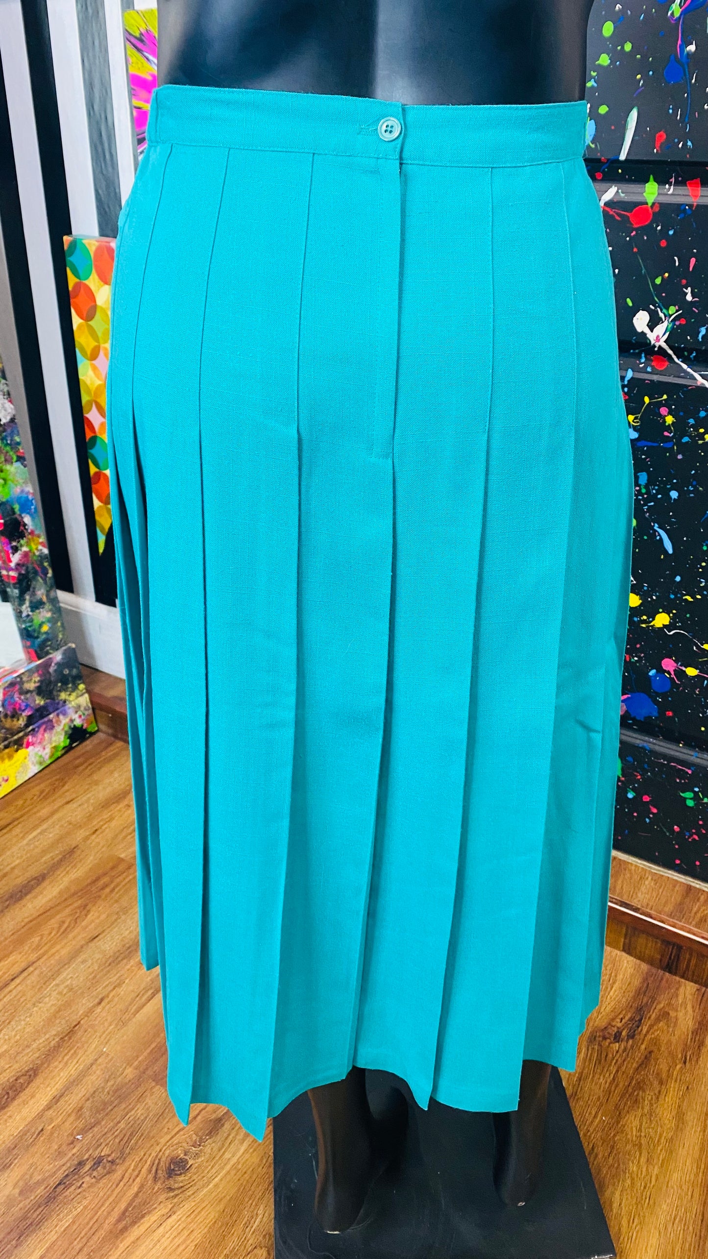 Vintage Teal Blue Pleated Skirt Set (18)