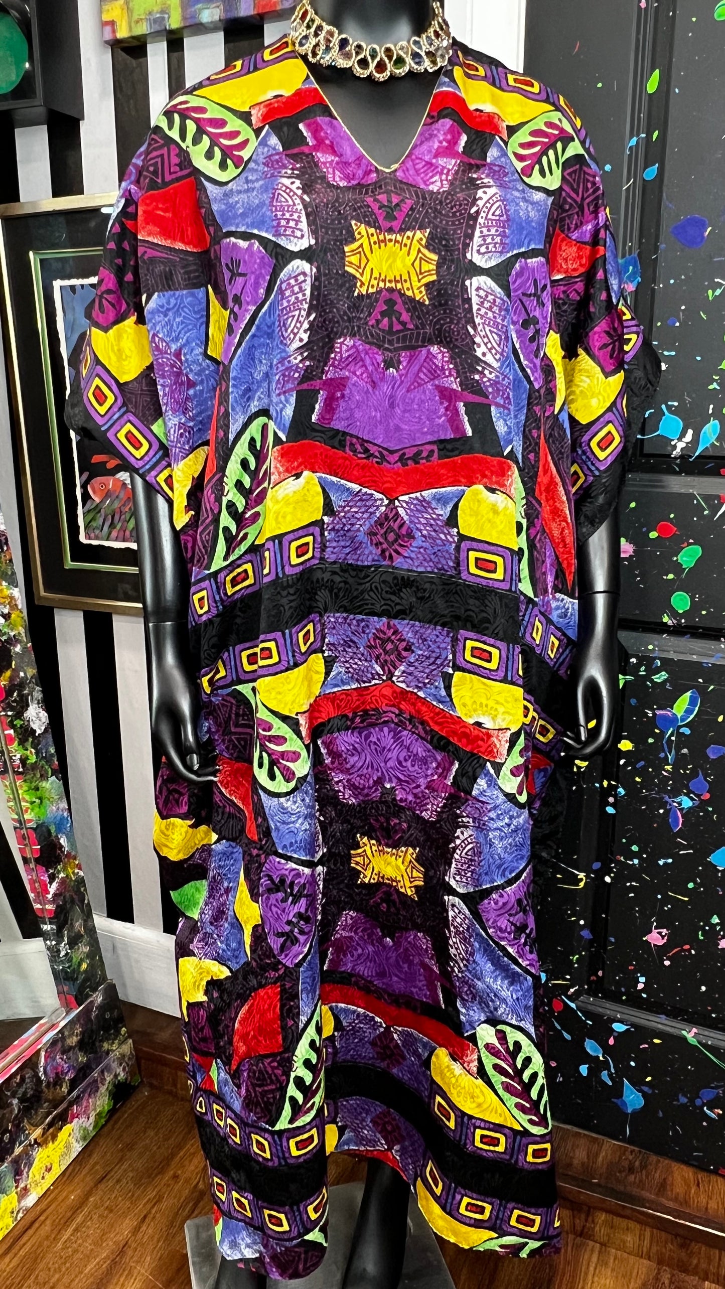 Vintage Abstract Kaftan - Mumu (OS)