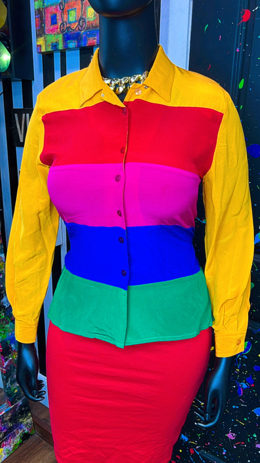 Vintage 100% Silk Rainbow Blouse (12)