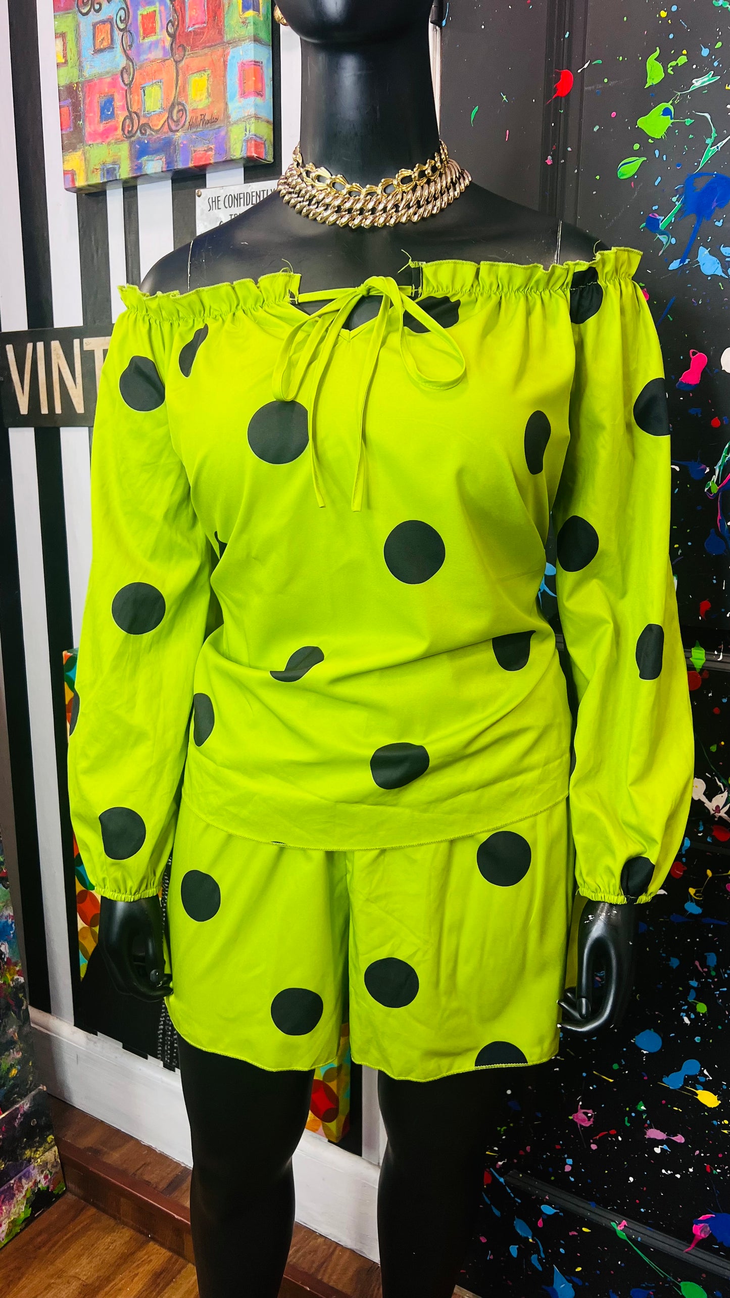 Green & Black Polka Dot Short Set (18)