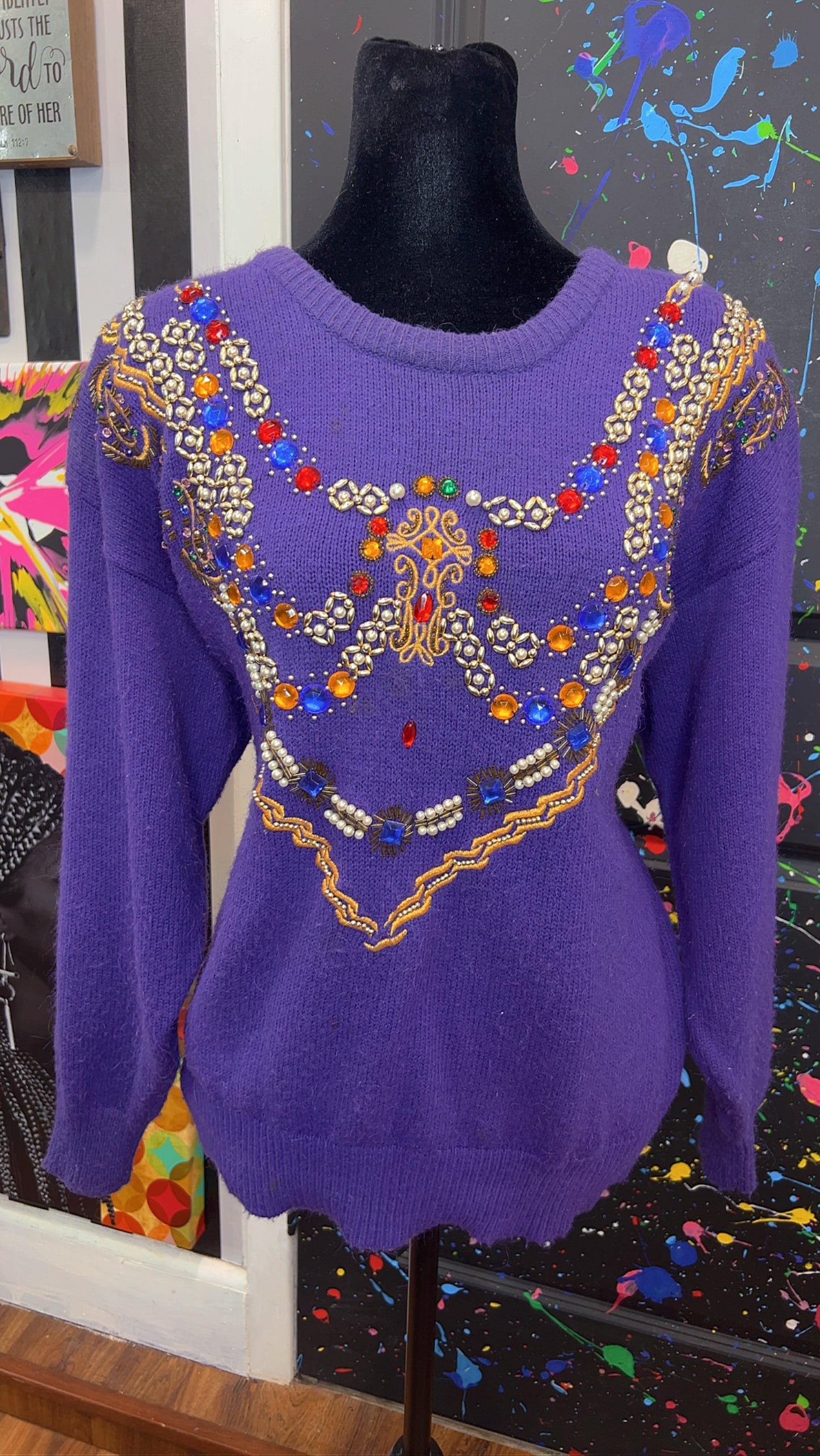 Vintage Jeweled Purple Sweater (14)