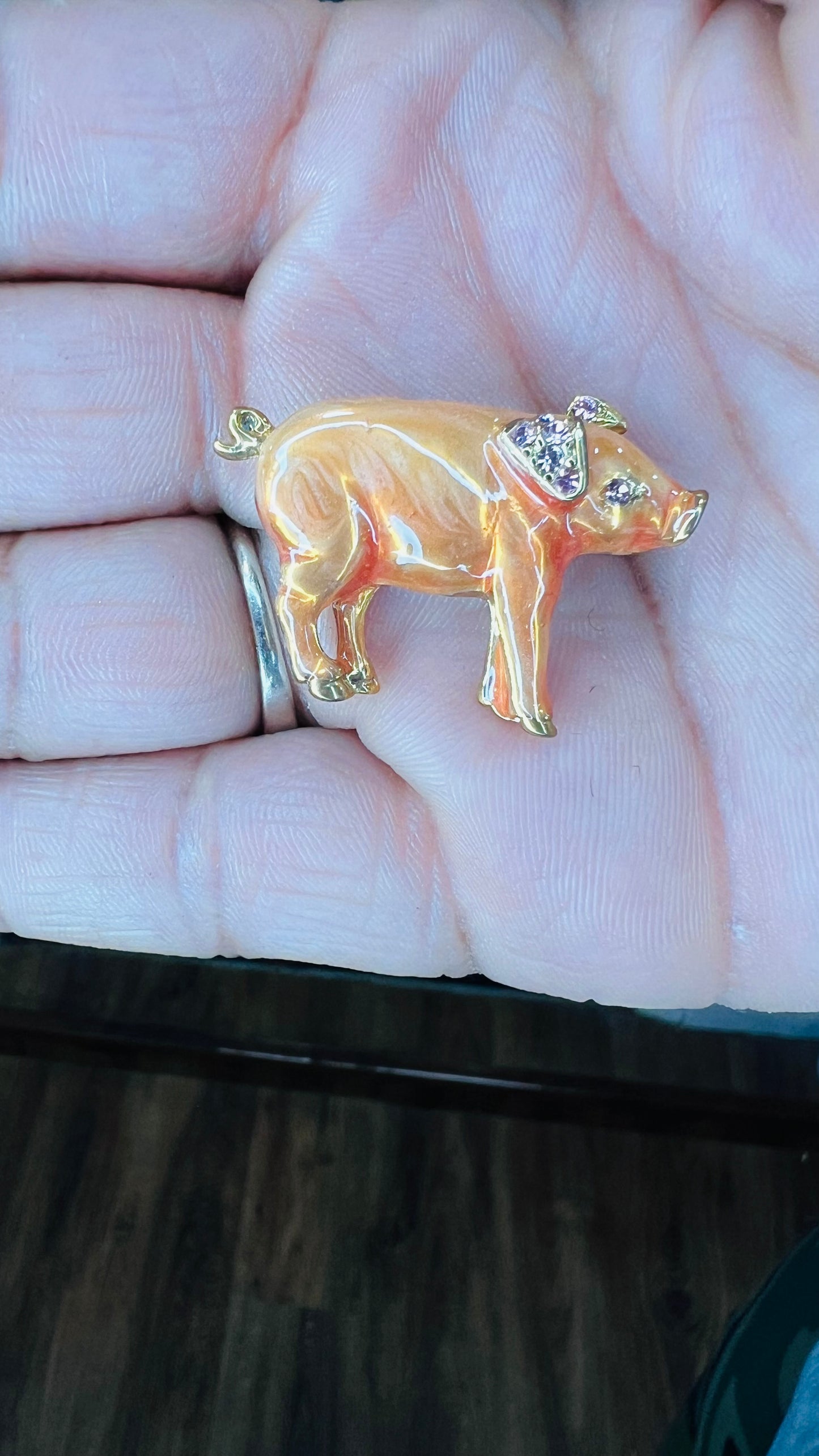 Vintage Peach Pig Brooch Pin