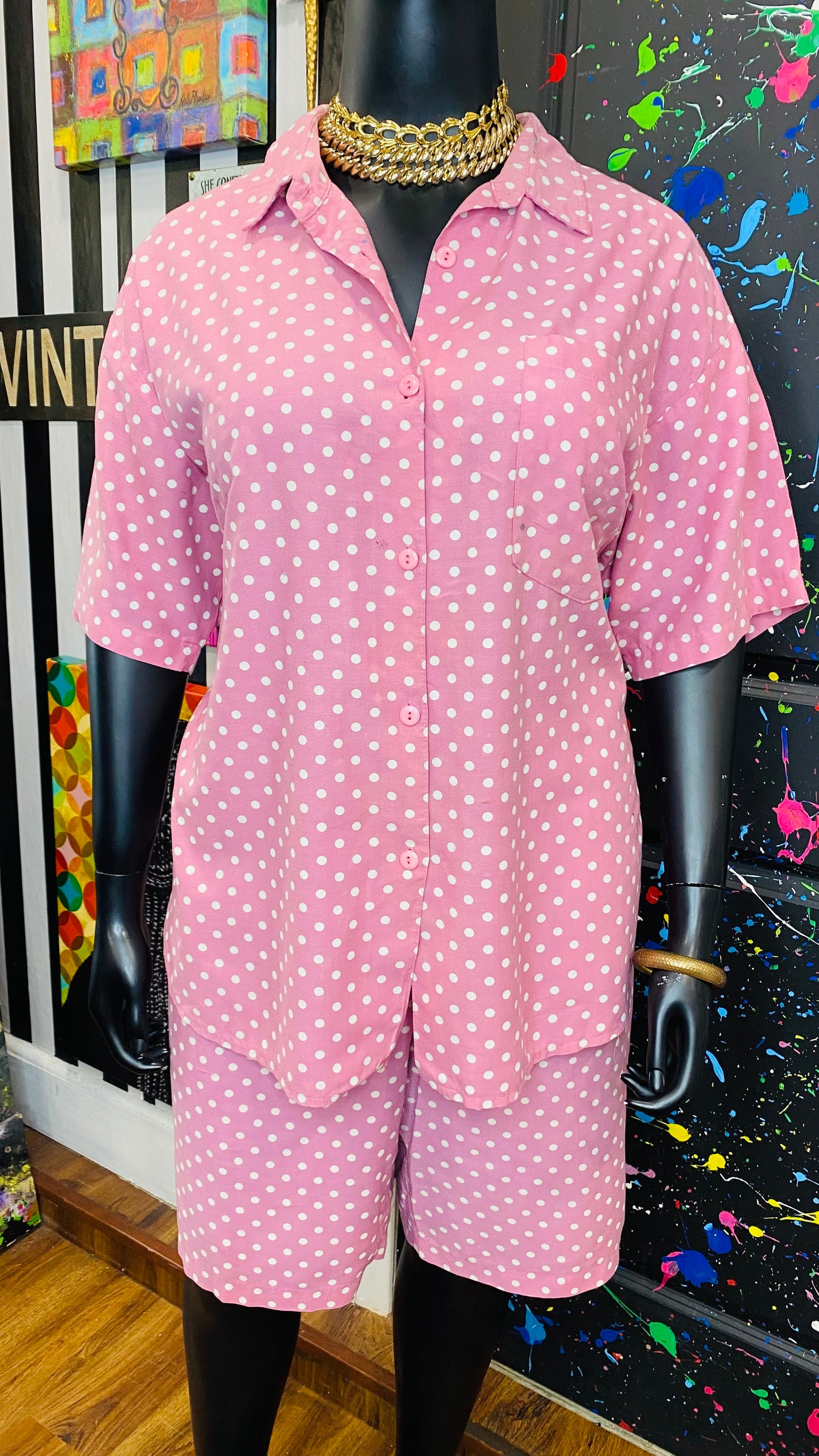 Vintage Pink & White Polka Dot Short Set (20)