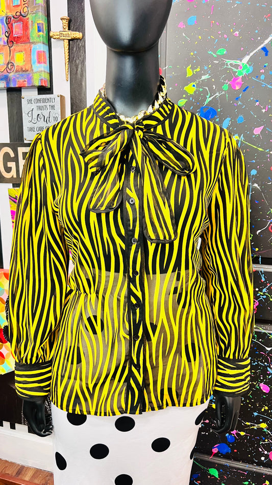 Vibtage Inspired Yellow & Black Tie Bow Blouse (18)