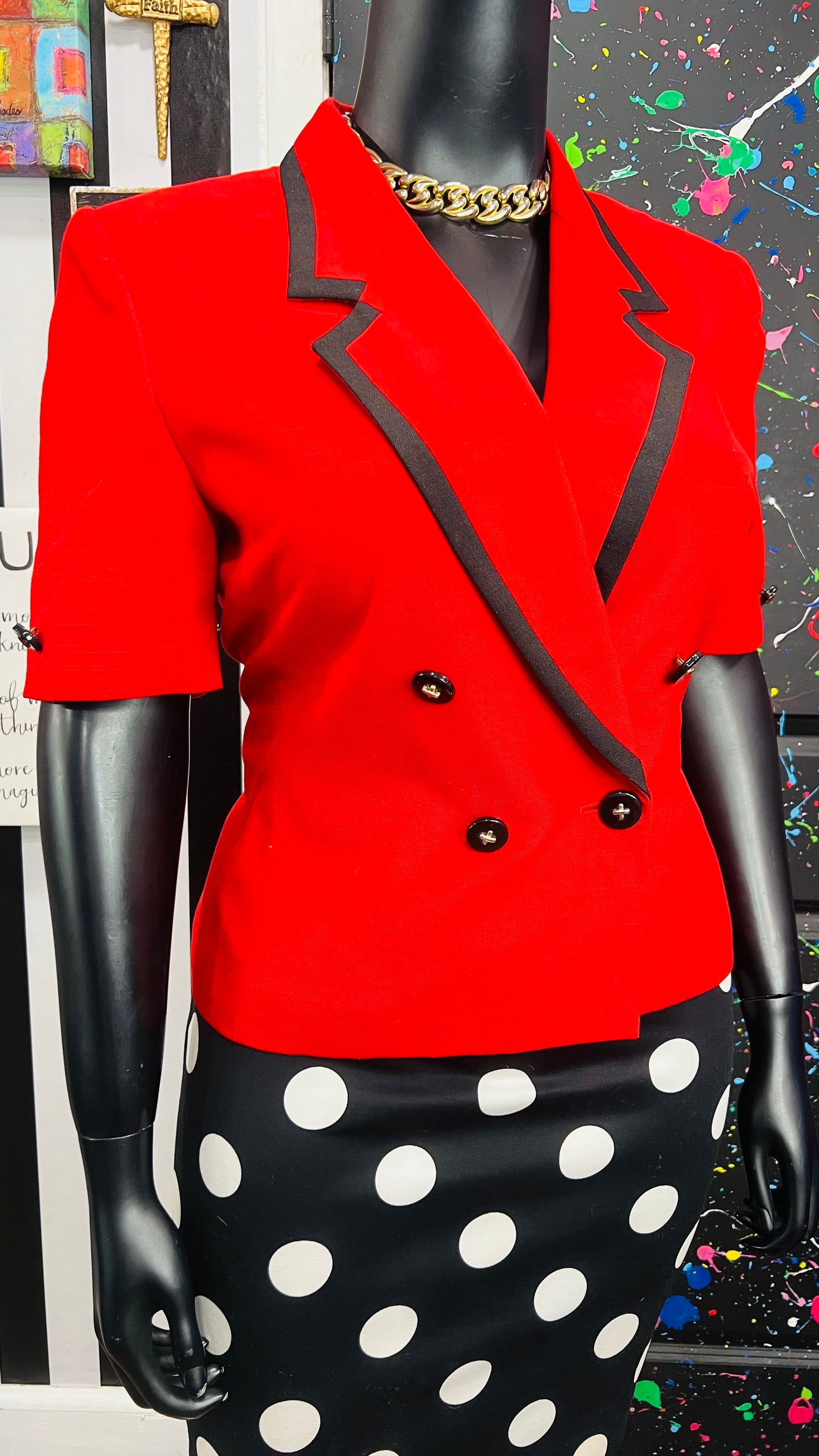 Vintage Red & Black Blazer Blouse (16)
