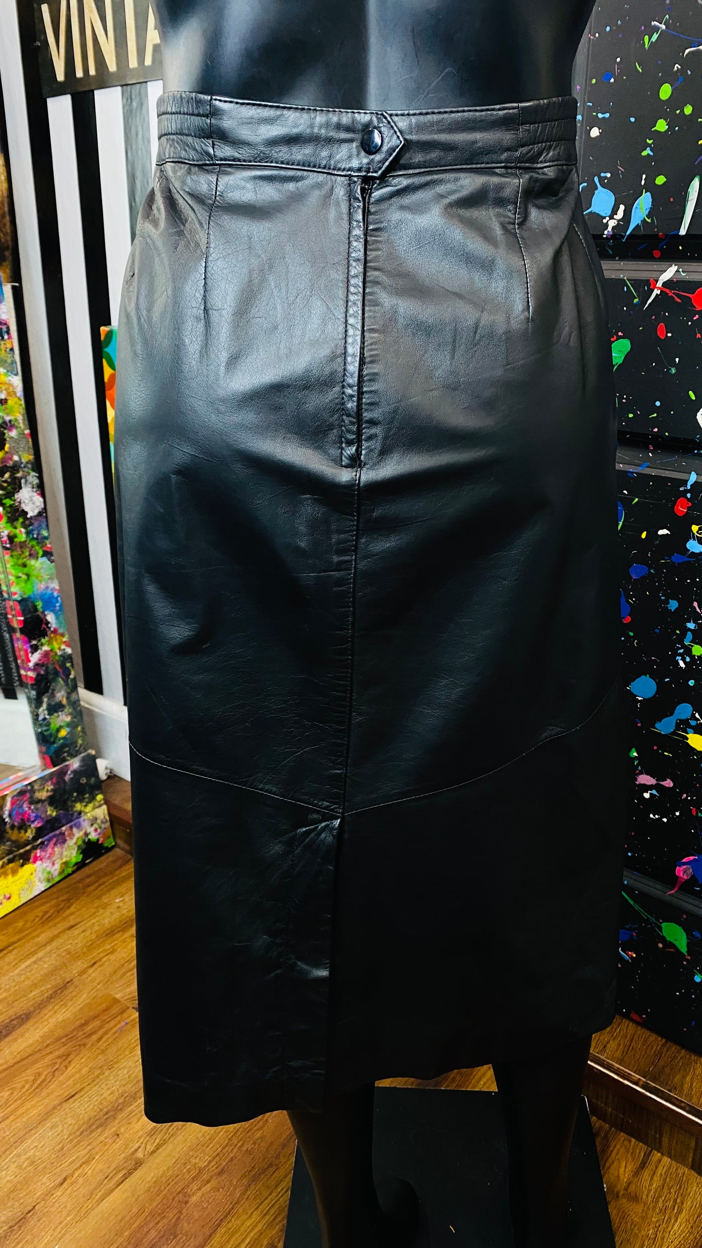 Vintage Genuine Leather Black Skirt (18)