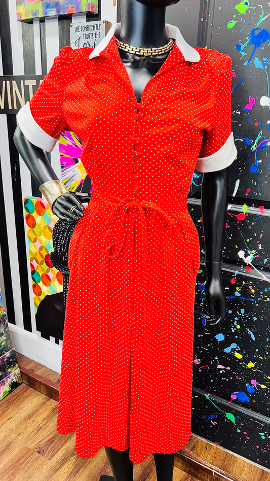 Vintage Red & White Polka Dot Dress (16)