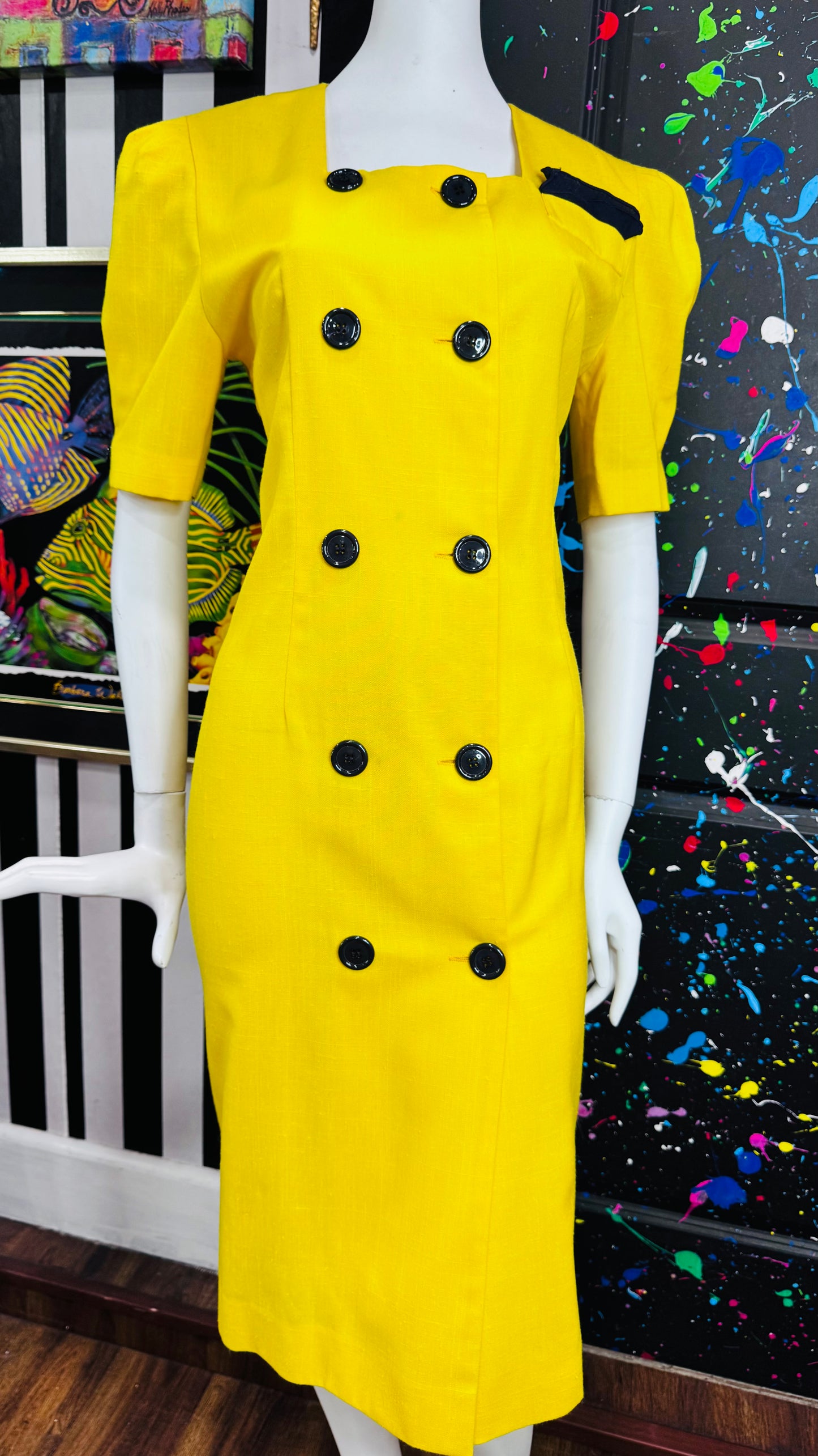 Vintage Yellow & Black Button Dress (12)