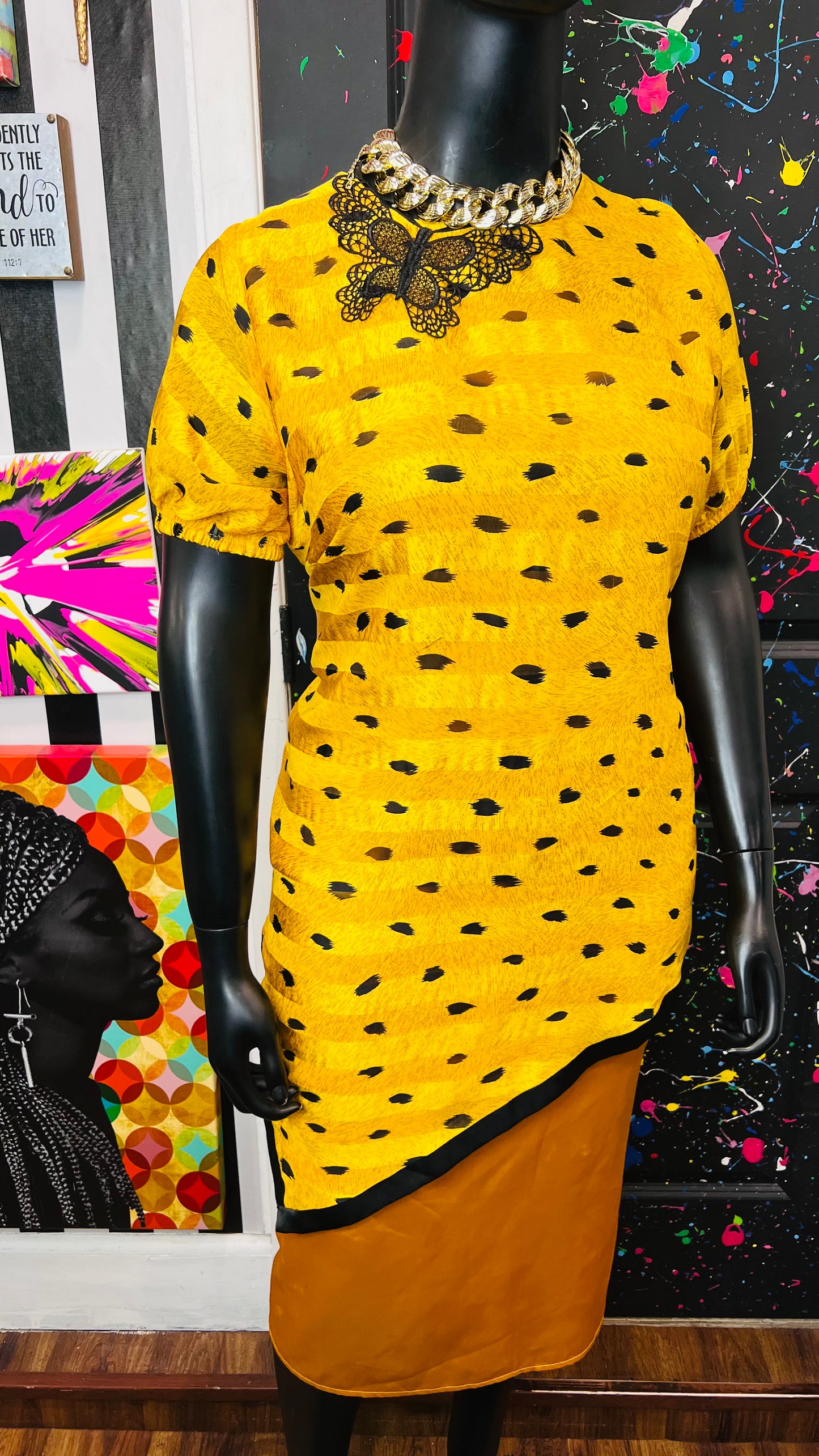 Vintage Yellow & Black Butterfly Dress (16)