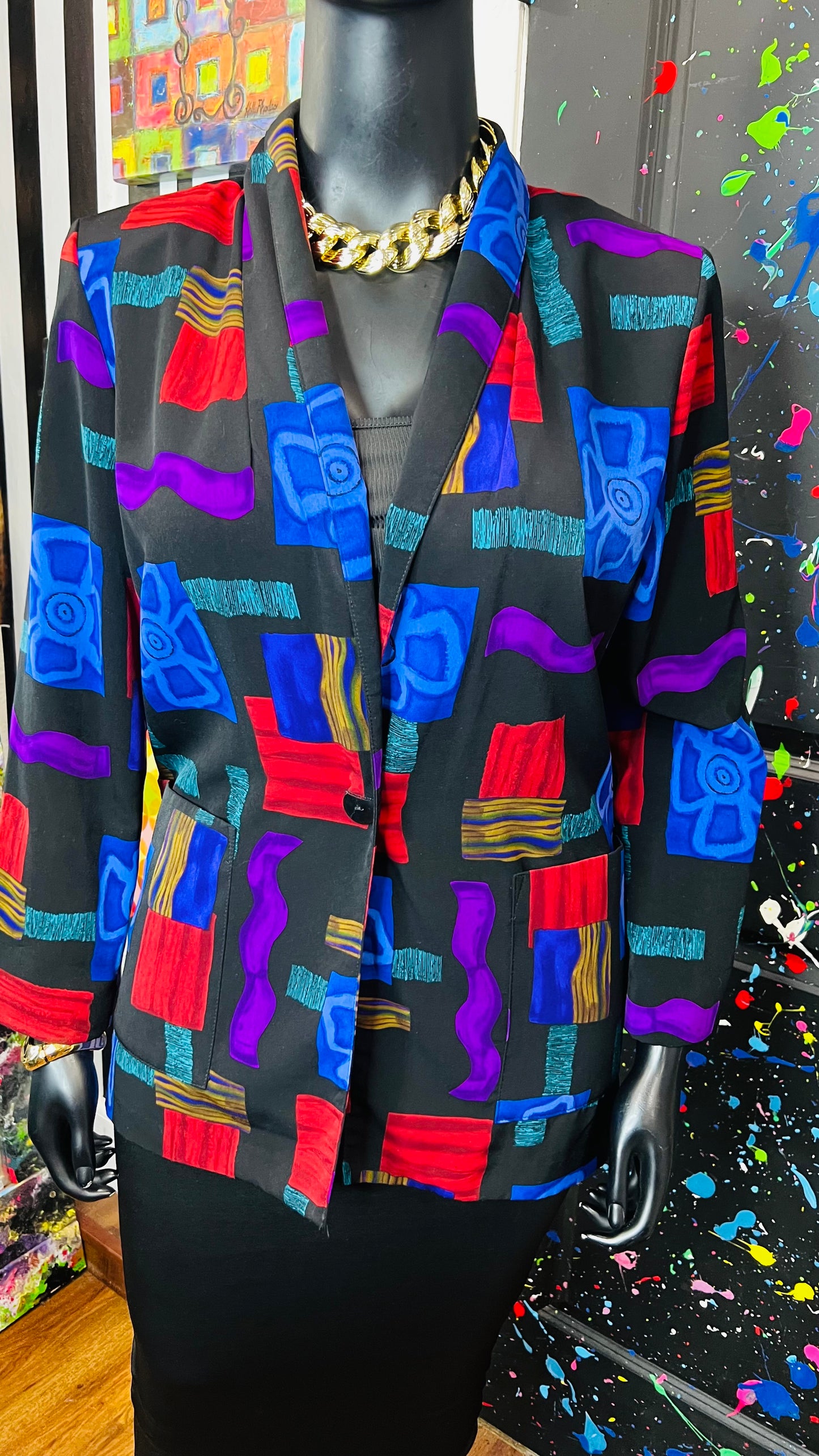 Vintge Vibrant Print Blazer (14)