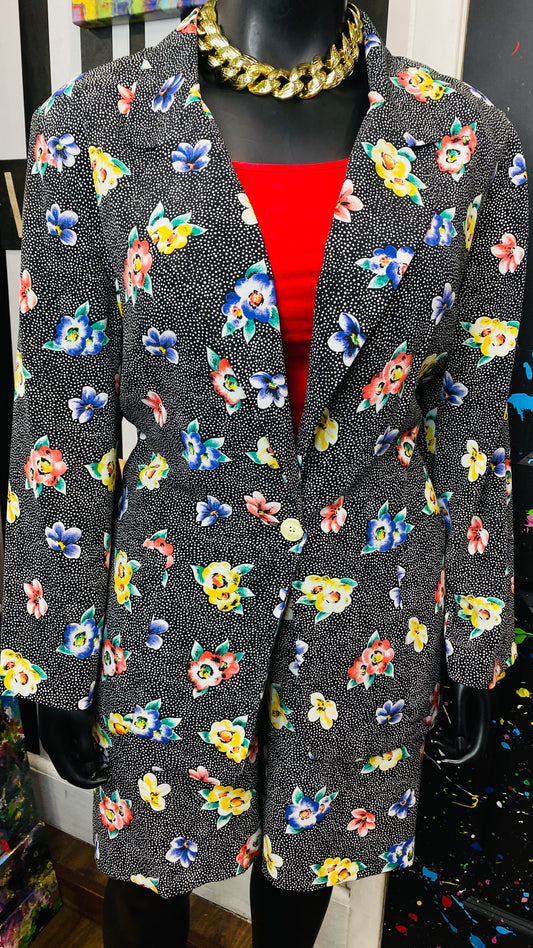 Vintage Polka Dot & Floral Shorts & Blazer Set -Deadstock Tags Still Attached (20W)