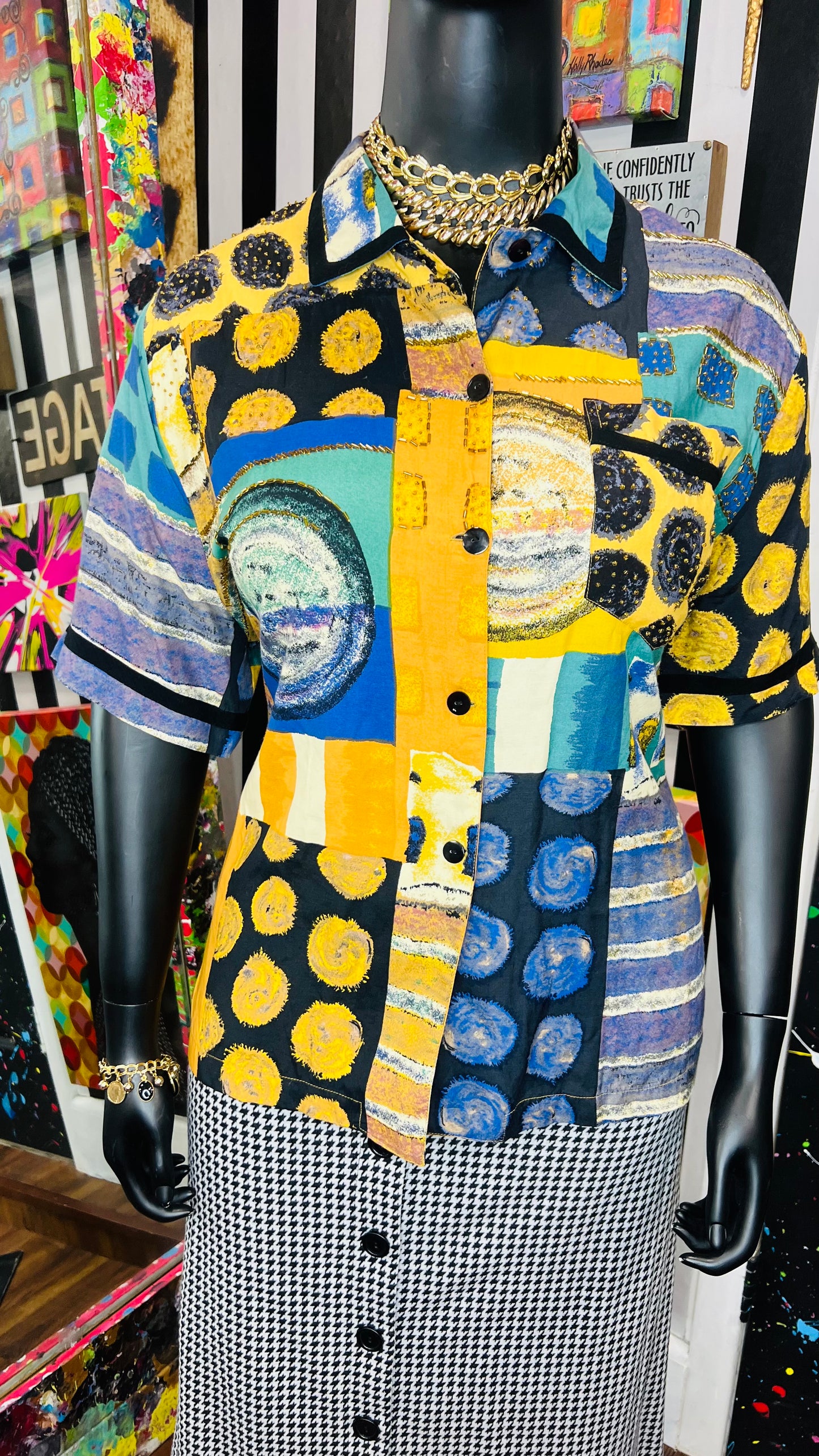 Vintage Abstract 90’s Sequin & Rayon Blouse (20)