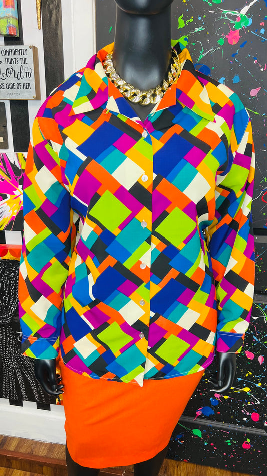 Vintage Abstract Polyester Blouse (20)