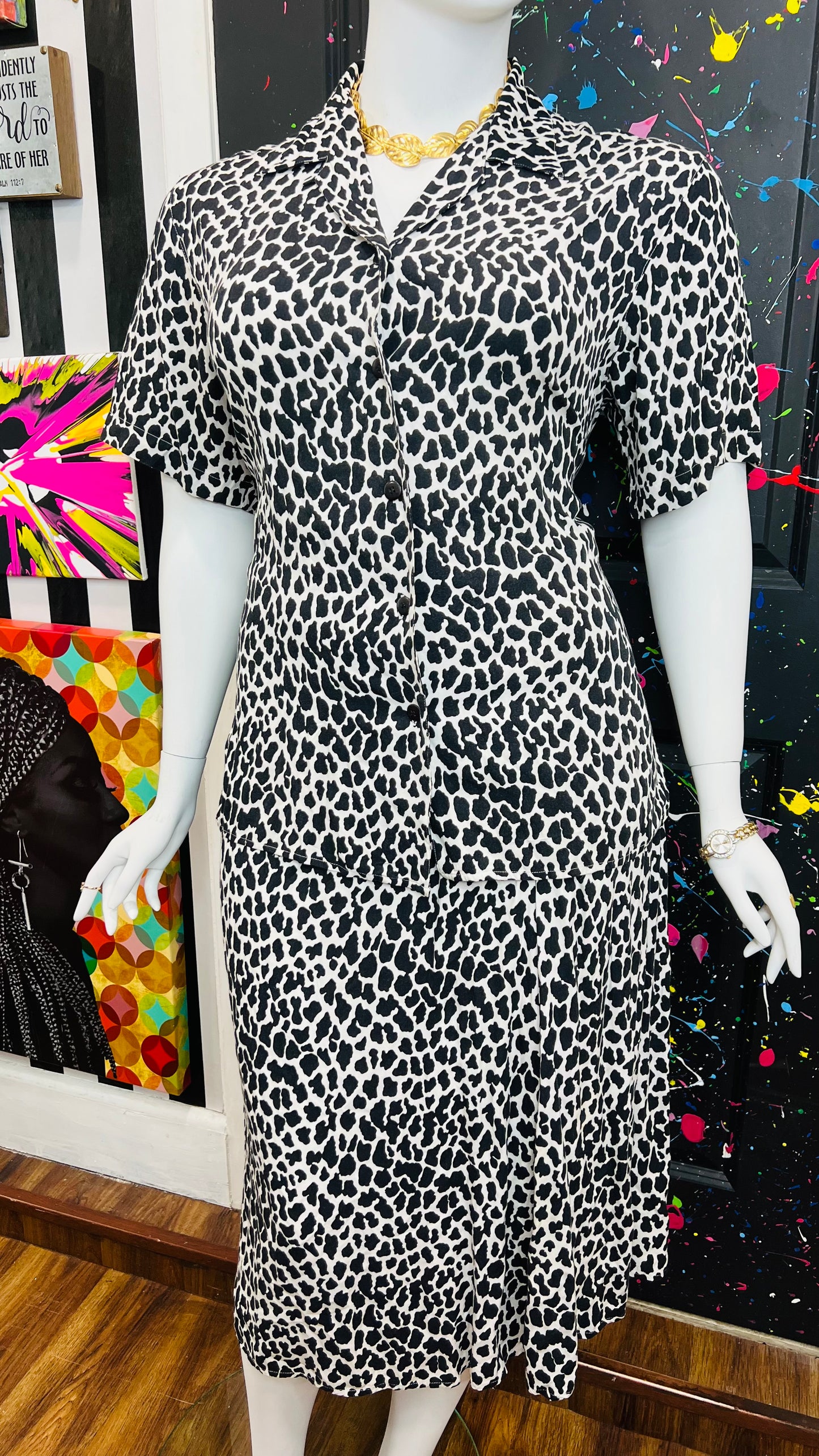 Vintage Black & White Animal Print Skirt Set (18)