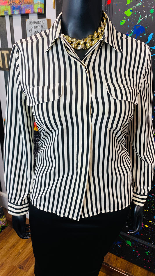 Vintage Black & White Striped Blouse (12)