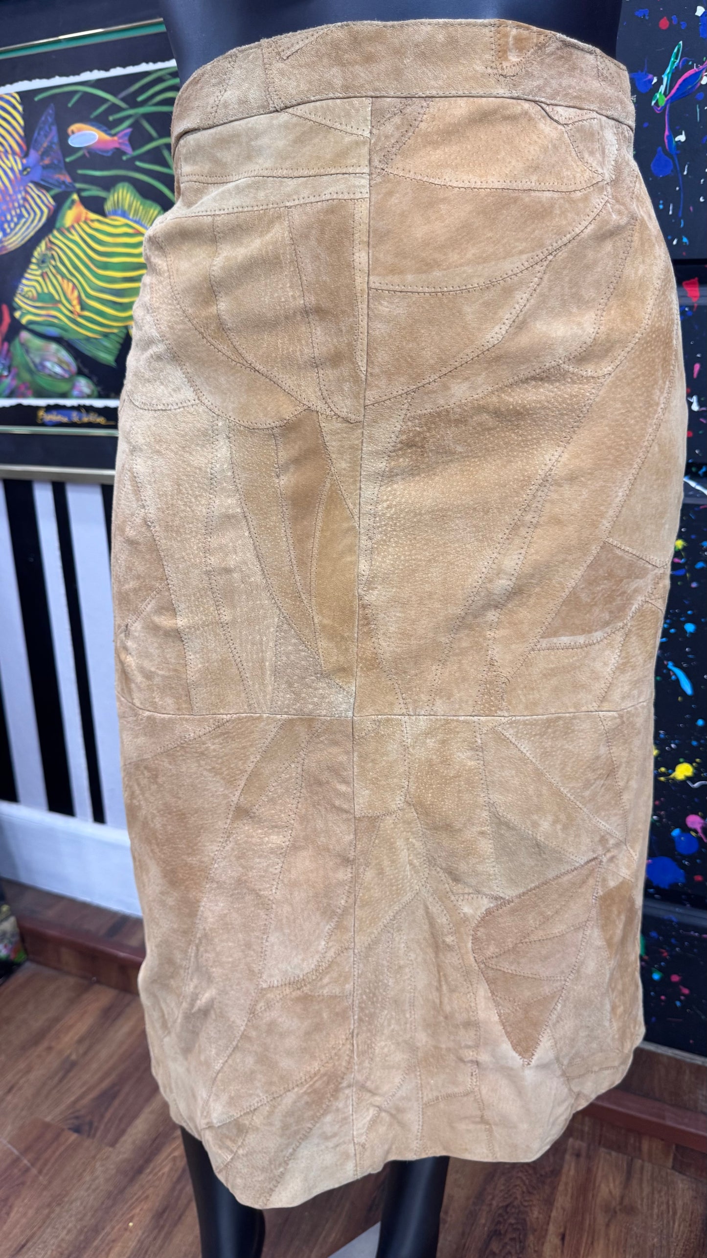 Vintage Genuine Leather Suede Patchwork Skirt (20)