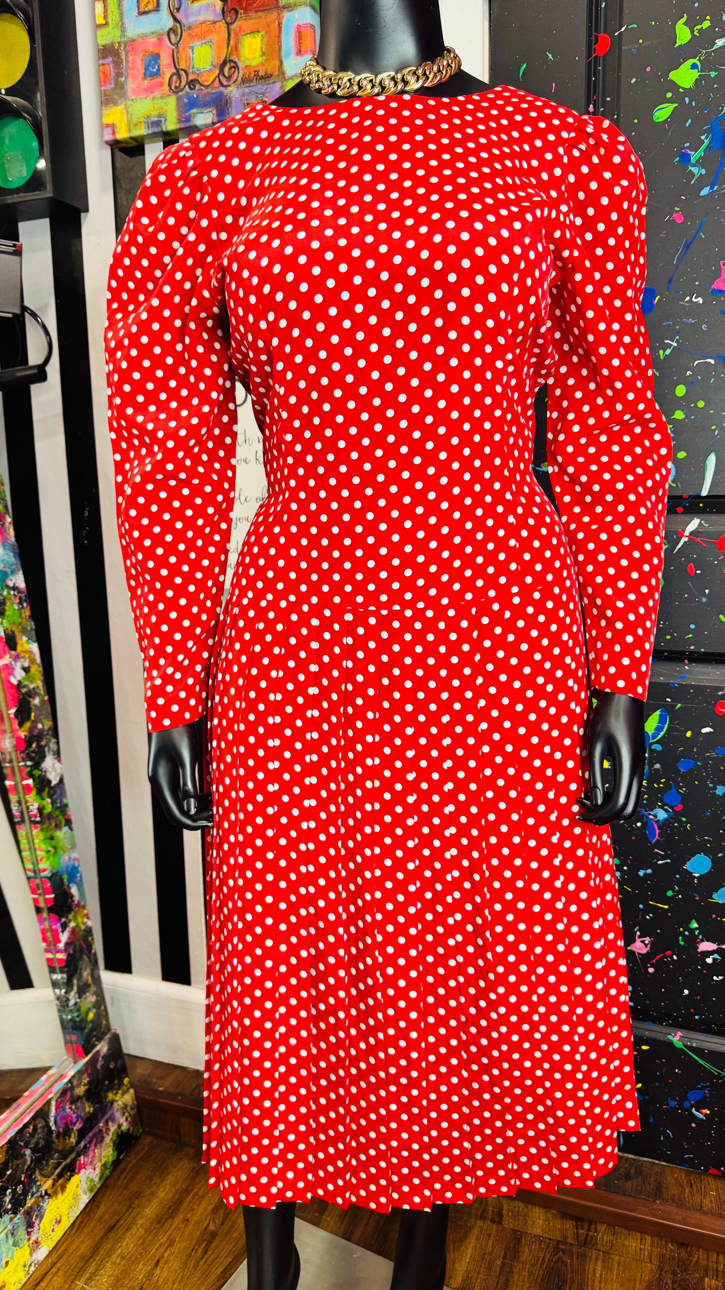 Vintage Red & White Polka Dot Dress (16)