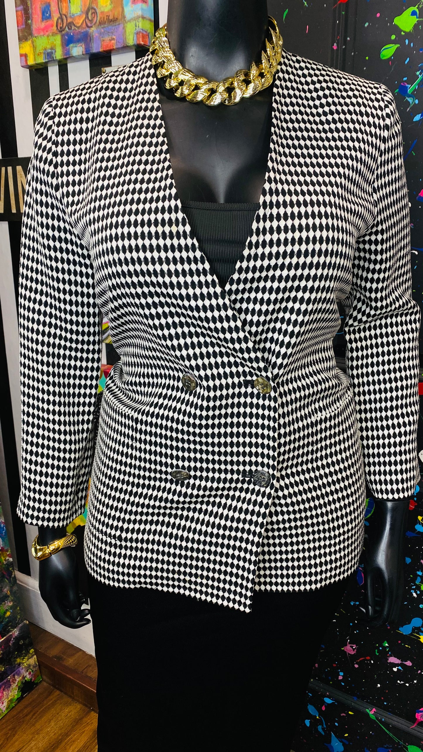 Vintage Black & White Double Breasted Blazer (12/14)