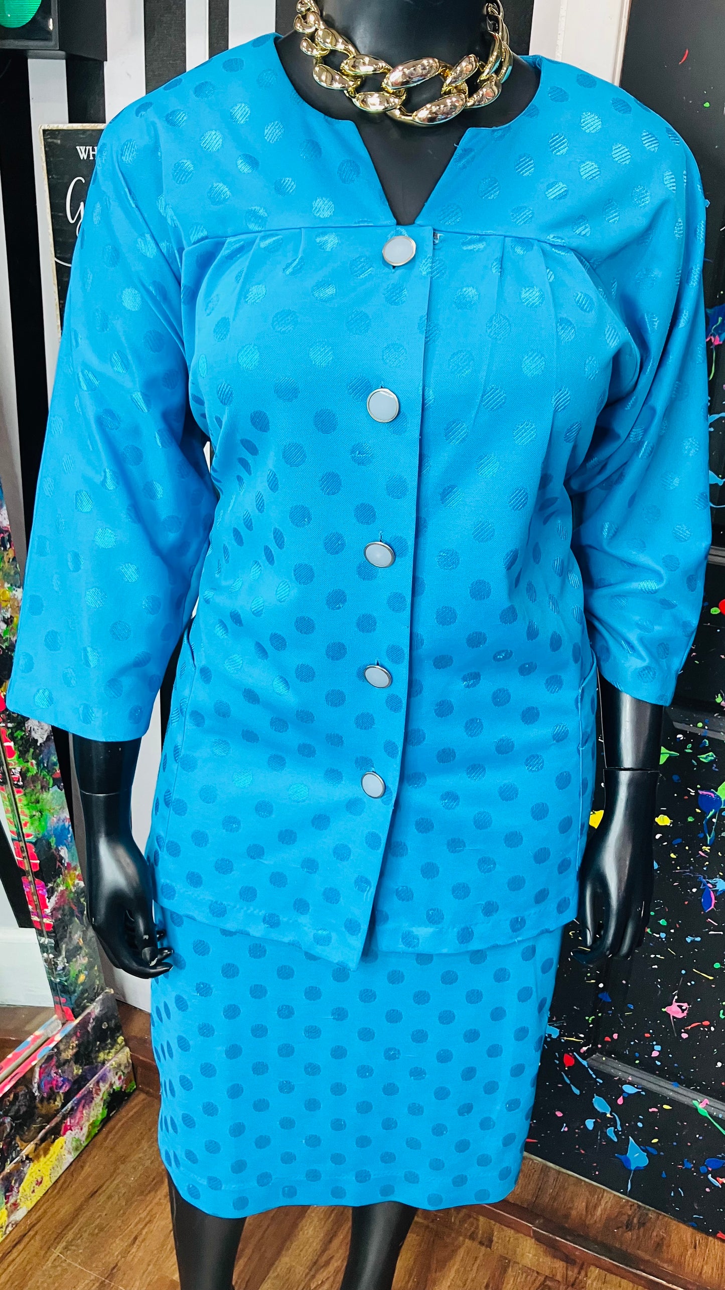 Vintage Blue Polka Dot Skirt Set (Some Stretch) (24)