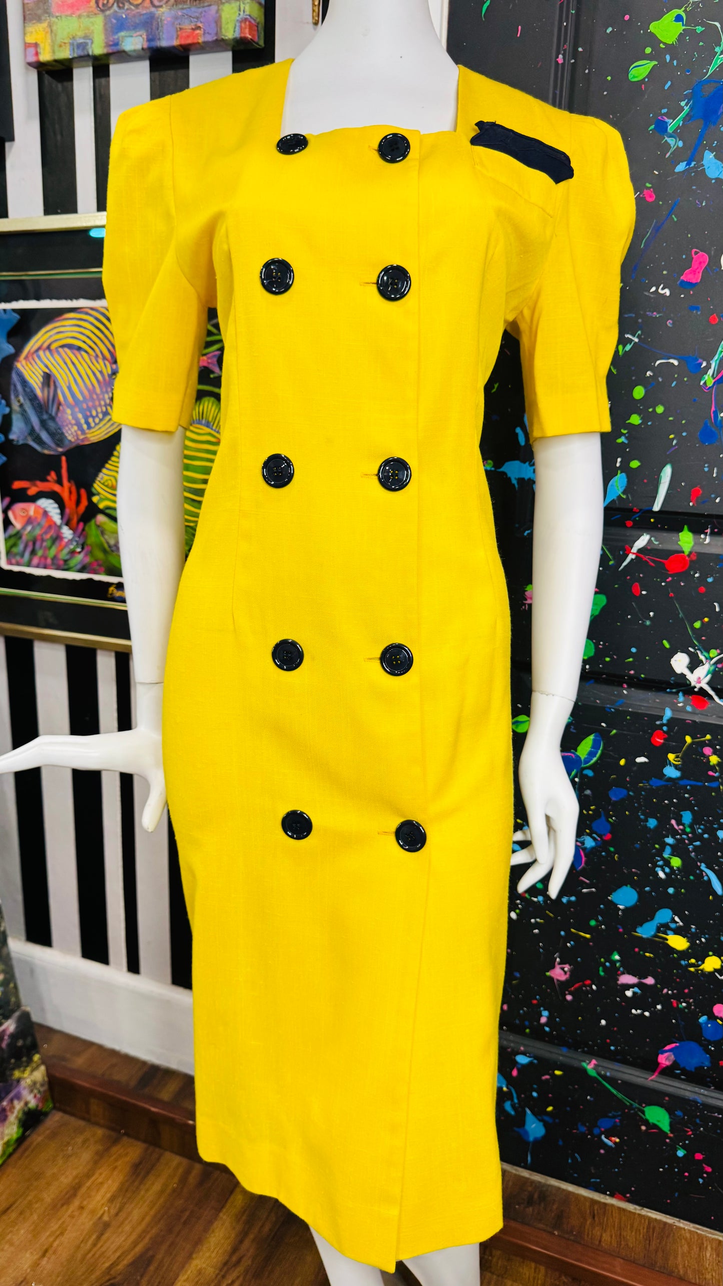 Vintage Yellow & Black Button Dress (12)
