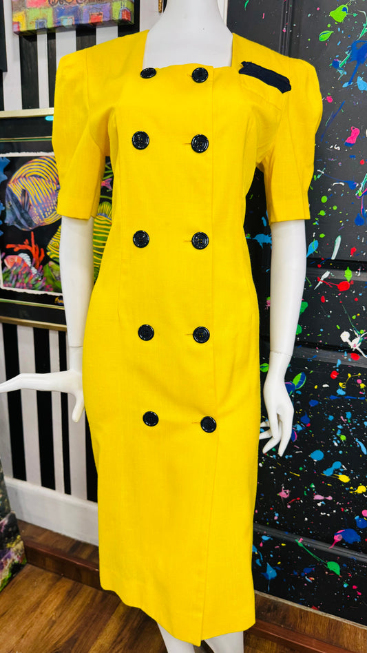 Vintage Yellow & Black Button Dress (12)