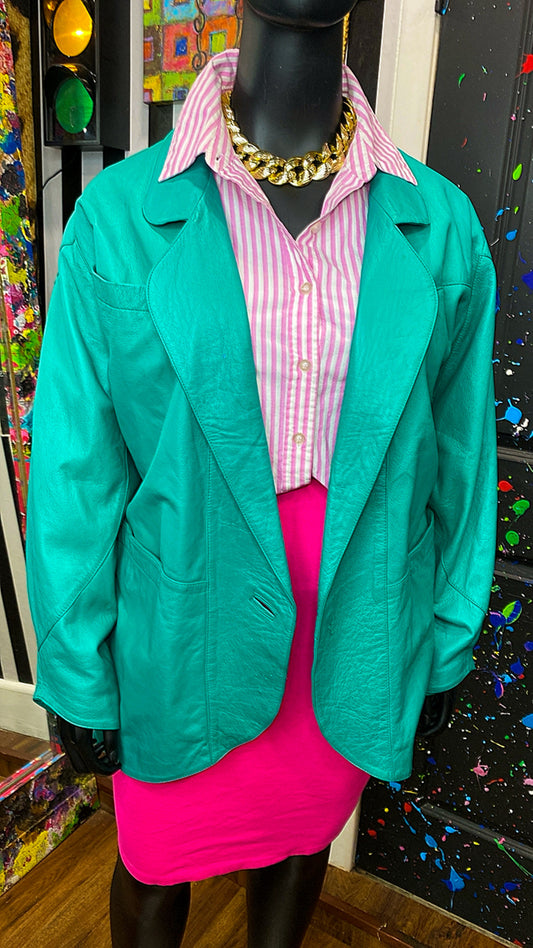 Plus Size Vintage Genuine Leather Teal Coat (22)