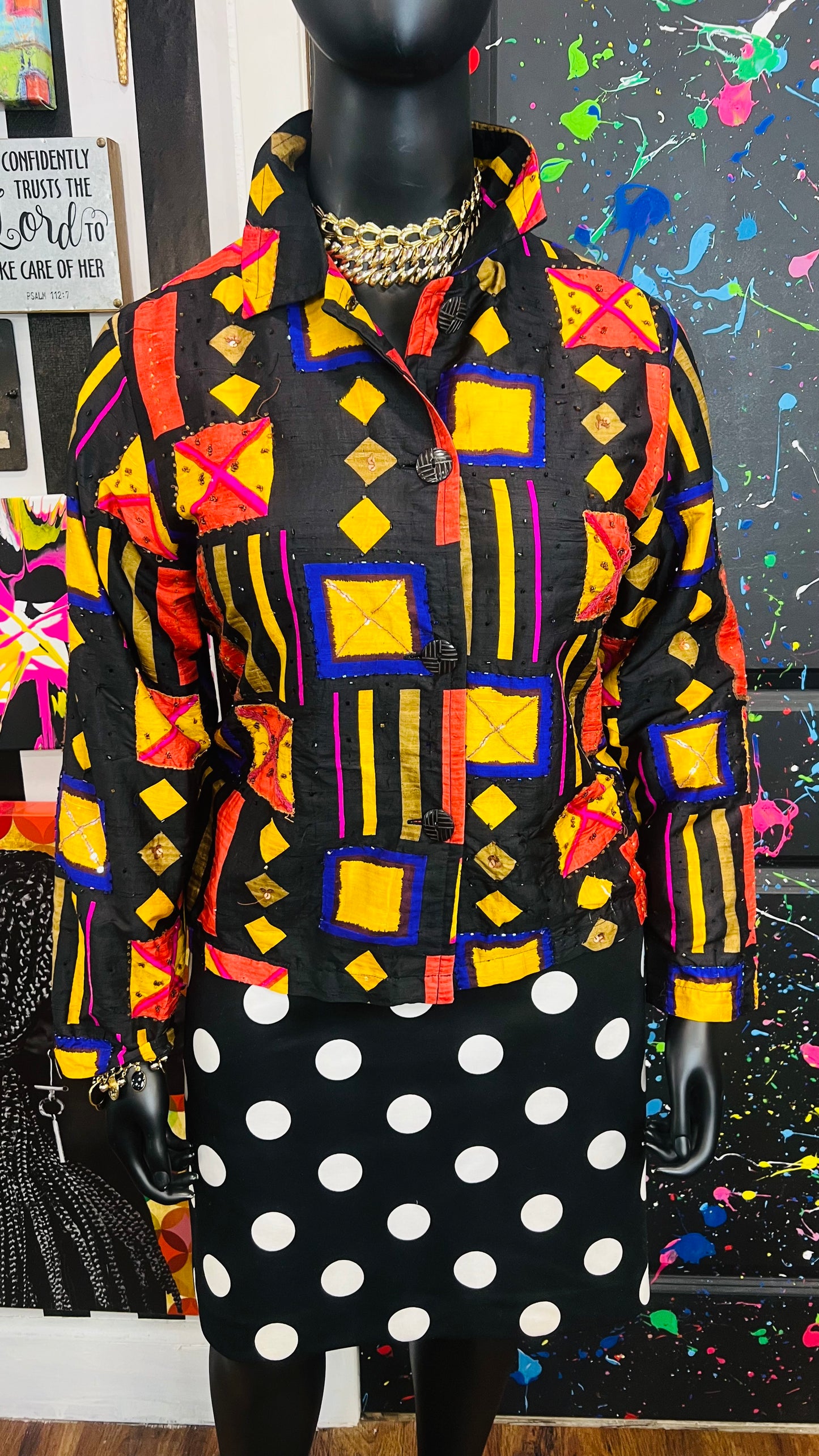 Vintage Chico Sequin Tribal Print Blazer (16)