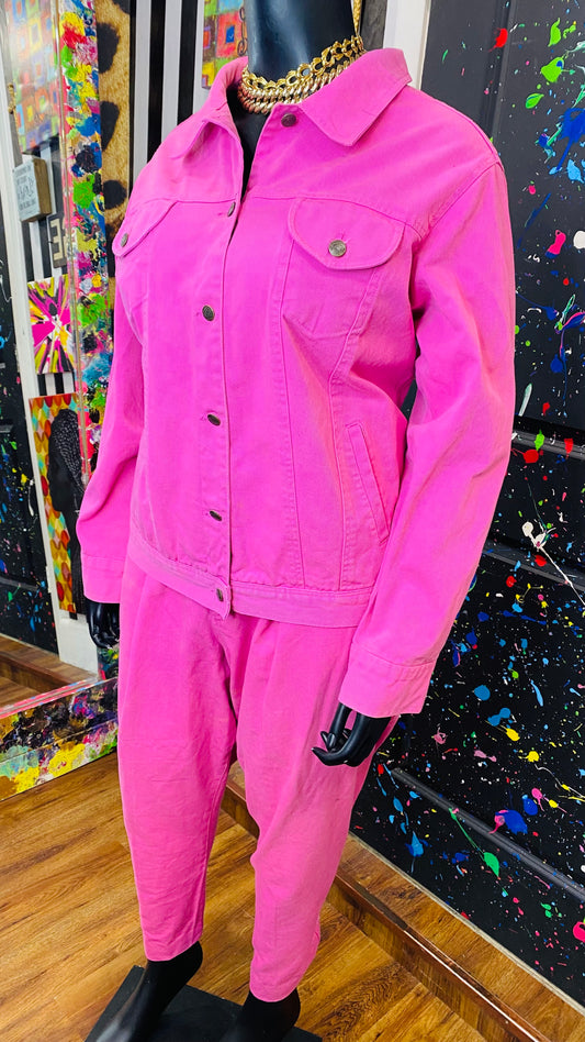 Vintage 90’s Red Denim Set- Pink Jeans & Denim Jacket (26W)