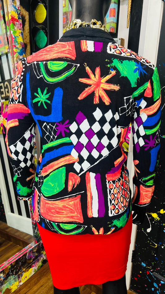 Vintage Rayon Abstract Light Blazer (12/14)