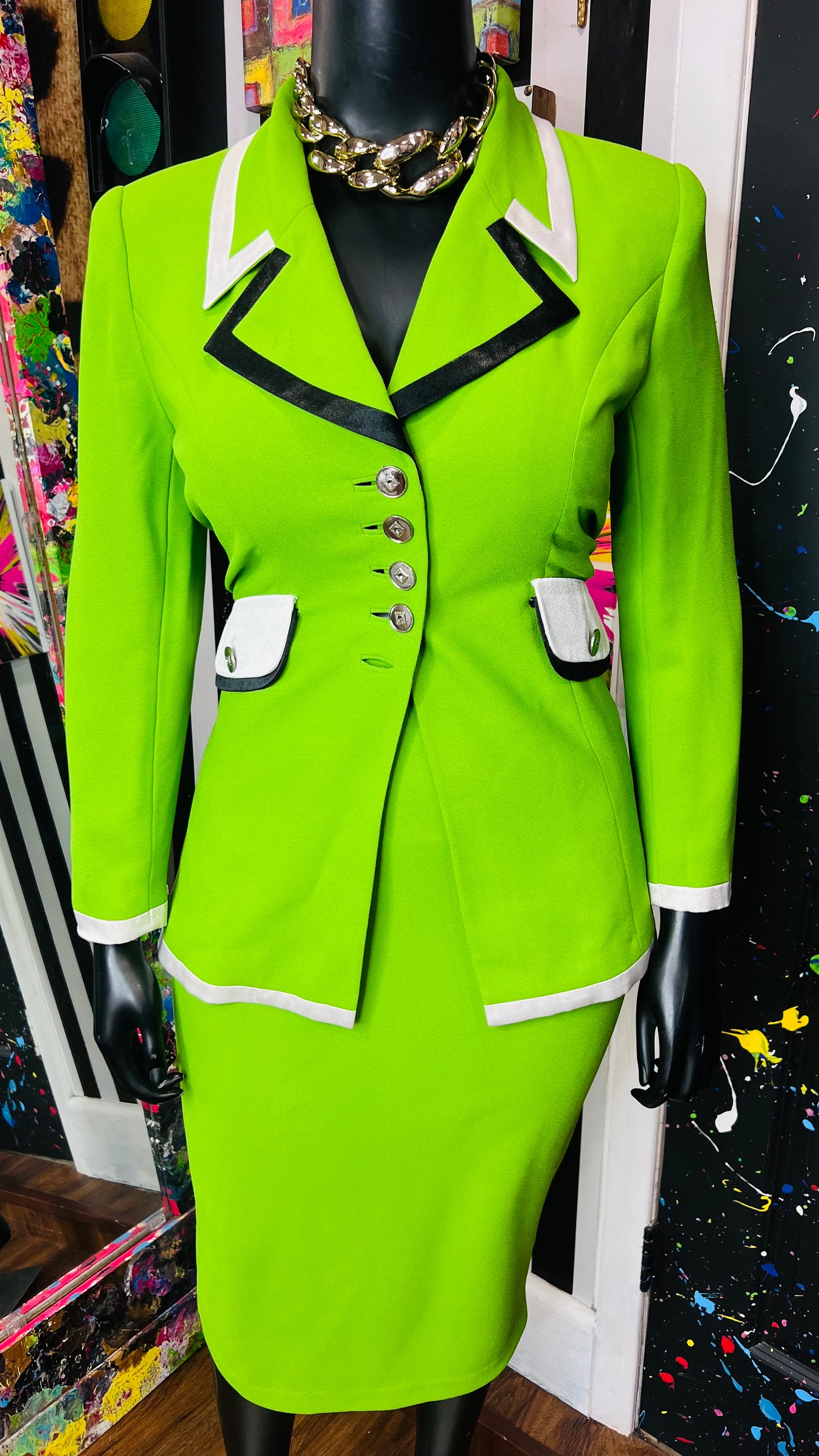Vintage Green Black & White Skirt Suit (14)