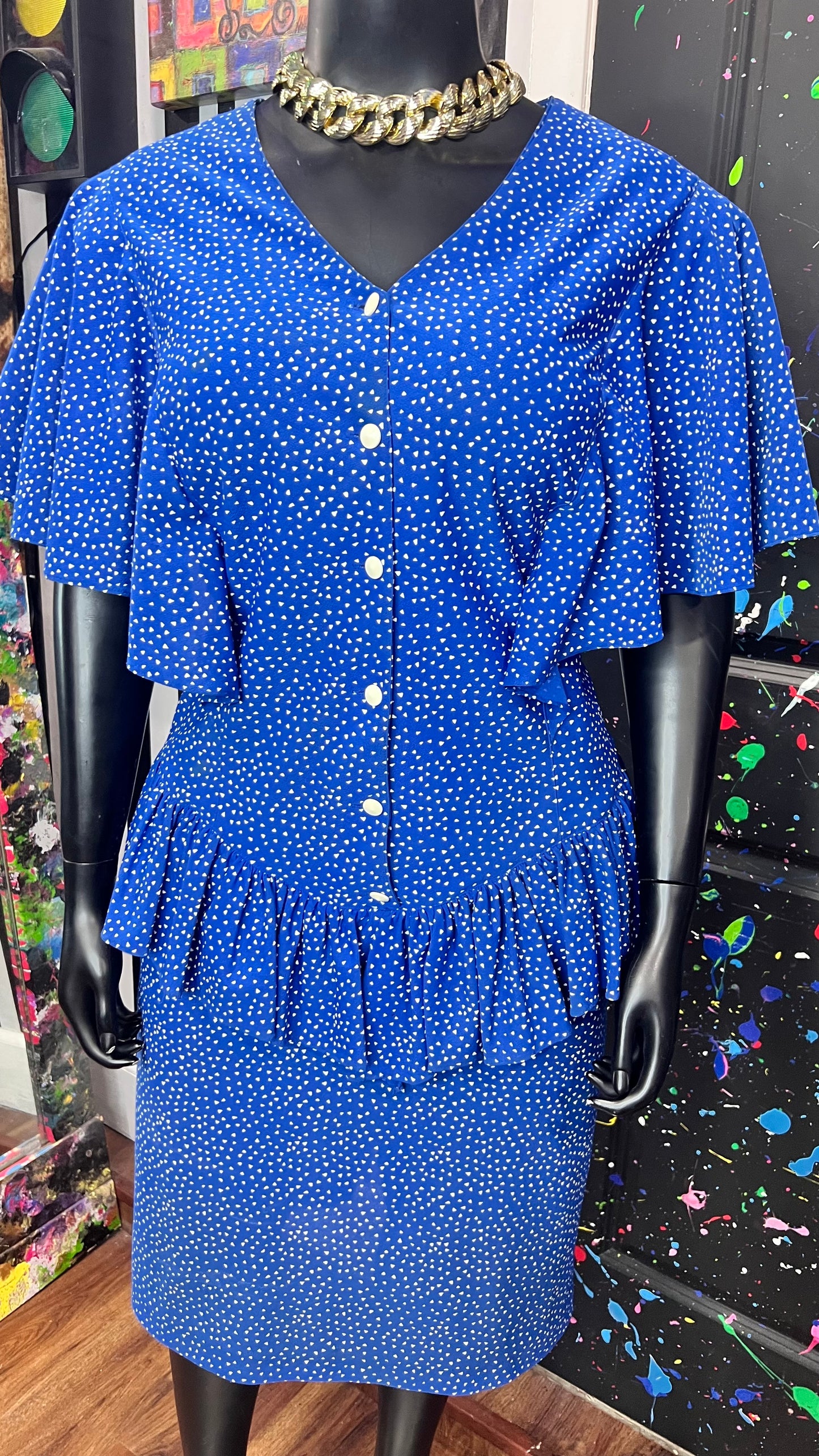 Vintage Blue & White Speck Dress (18W)