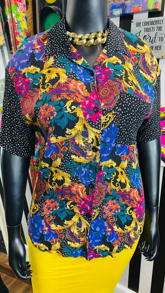 Vintage Rayon Mix Print Blouse (14)