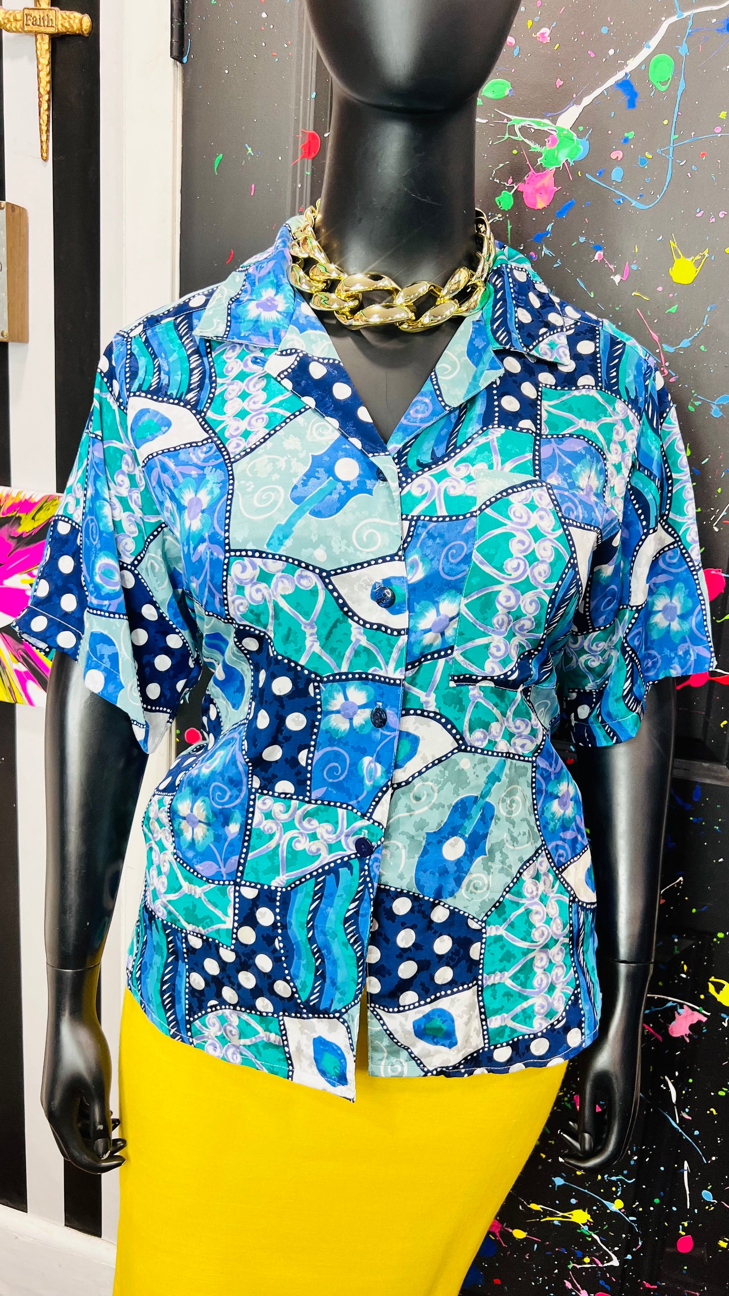 Vintage Polka Dot & Abstract Blouse (16)