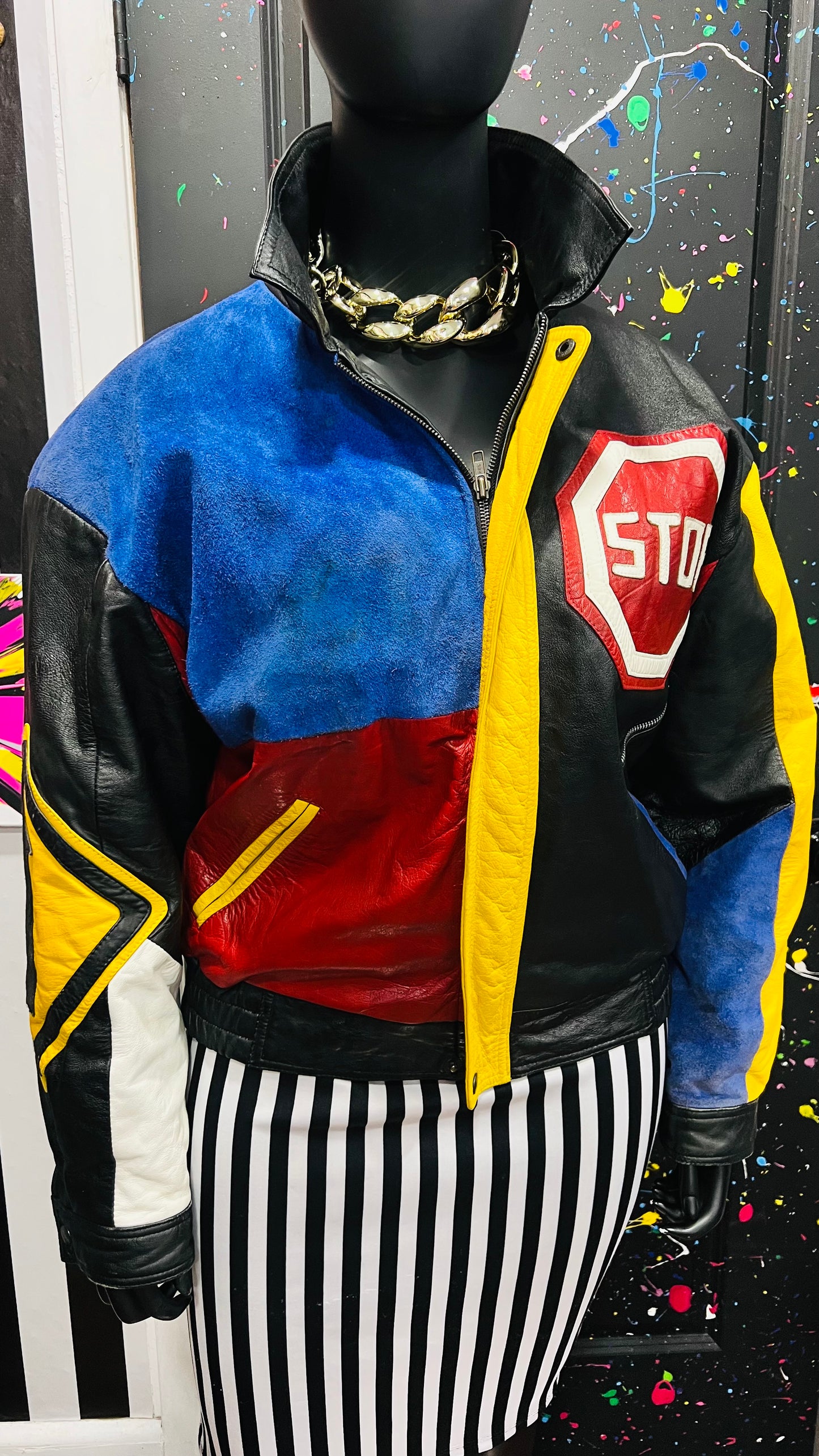 Vintage Genuine Leather & Suede Road Sign Jacket (22) *KC