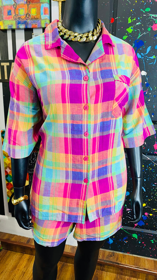 Vintage Plaid & Pink Shorts Set (26)